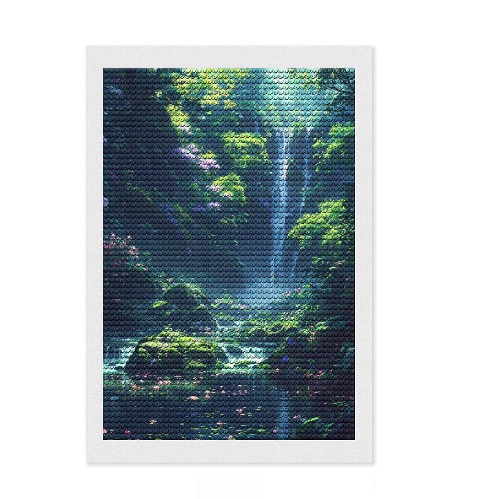 Junmoney Peaceful Waterfalls Diamond Style Art Kit 8"x12", Bedroom Decor, Festive Craft Gift, Farmhouse Decor, Holiday Gift Idea