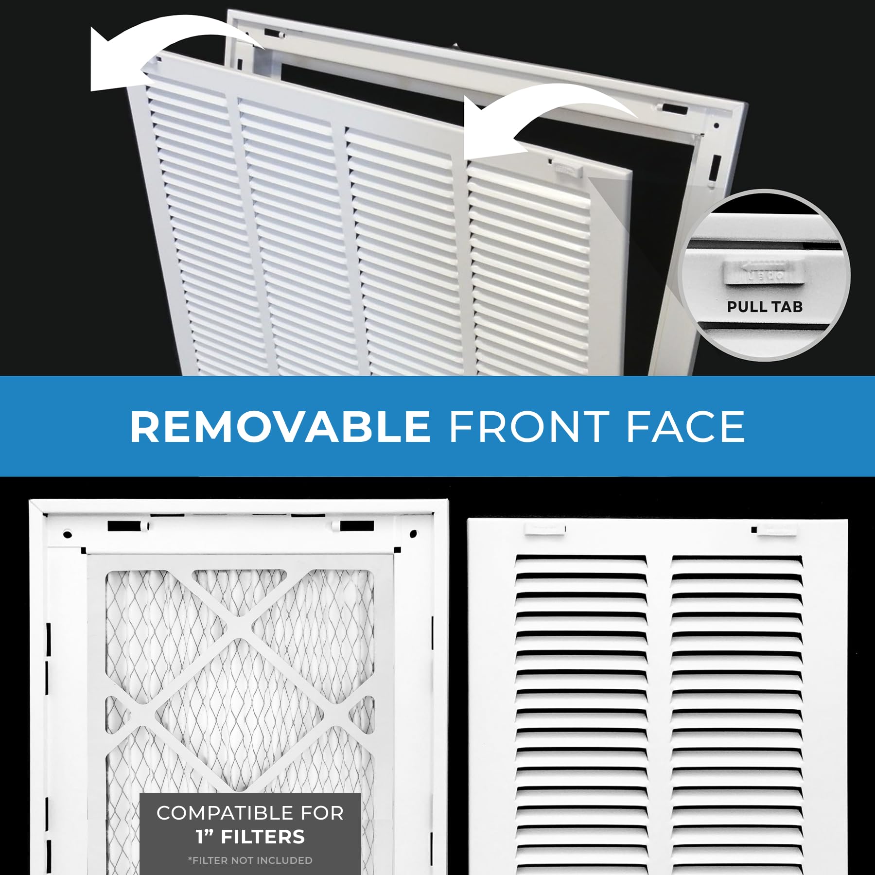 12 "X 36 acero rejilla de filtro de aire de retorno para 1" filtro – Fijo con bisagras – recomendado – Conducto de ventilación para techo – soporte de con sello cara – Color blanco [tamaño: 14,5 "W x 38,5" H]