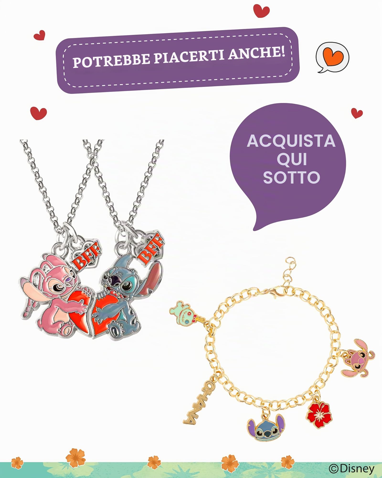 Orecchini a Cerchio Disney Lilo e Stitch - Orecchini Pendenti in Ottone con Fiori di Ibisco Smaltati e Cuciture - Licenza ufficiale