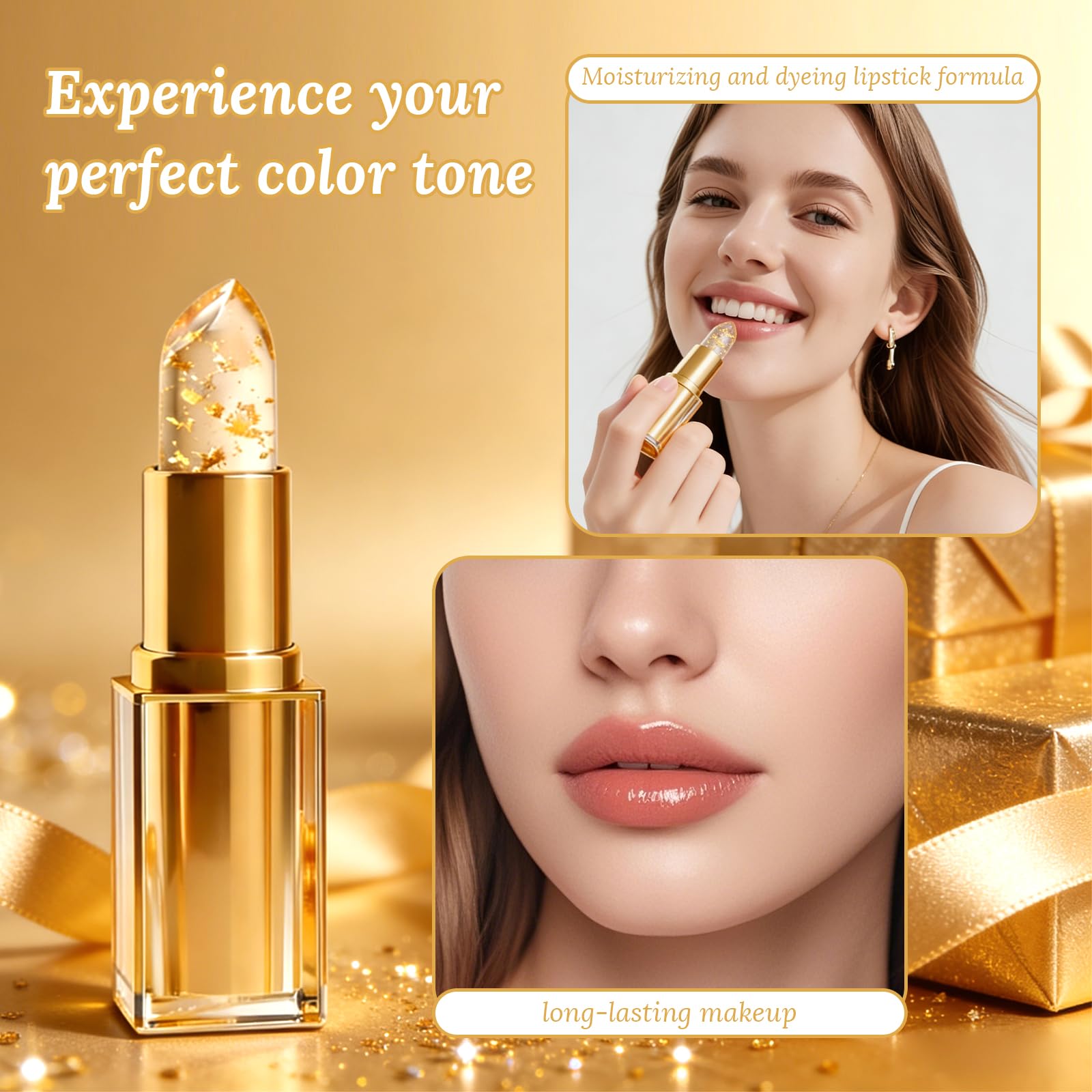 Coellyo Truetone PH Adjusting Lipstick, Colour Changing PH Lipstick Clear To Pink with Gold Foil, Moisturizing Long Lasting Lip Balm for Mature Women (2pcs) — view 2