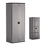 Suncast Tall Storage Cabinet, Platinum Resin Garage Storage Cabinet with Doors & Shelves, Plastic, Lockable, Freestanding Utility Closet for Tools & Supplies, Made in USA