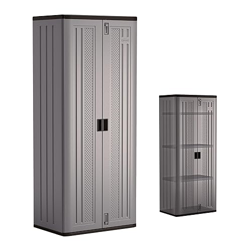 Tall Storage Cabinet, Platinum Resin Garage Storage Cabinet with Doors