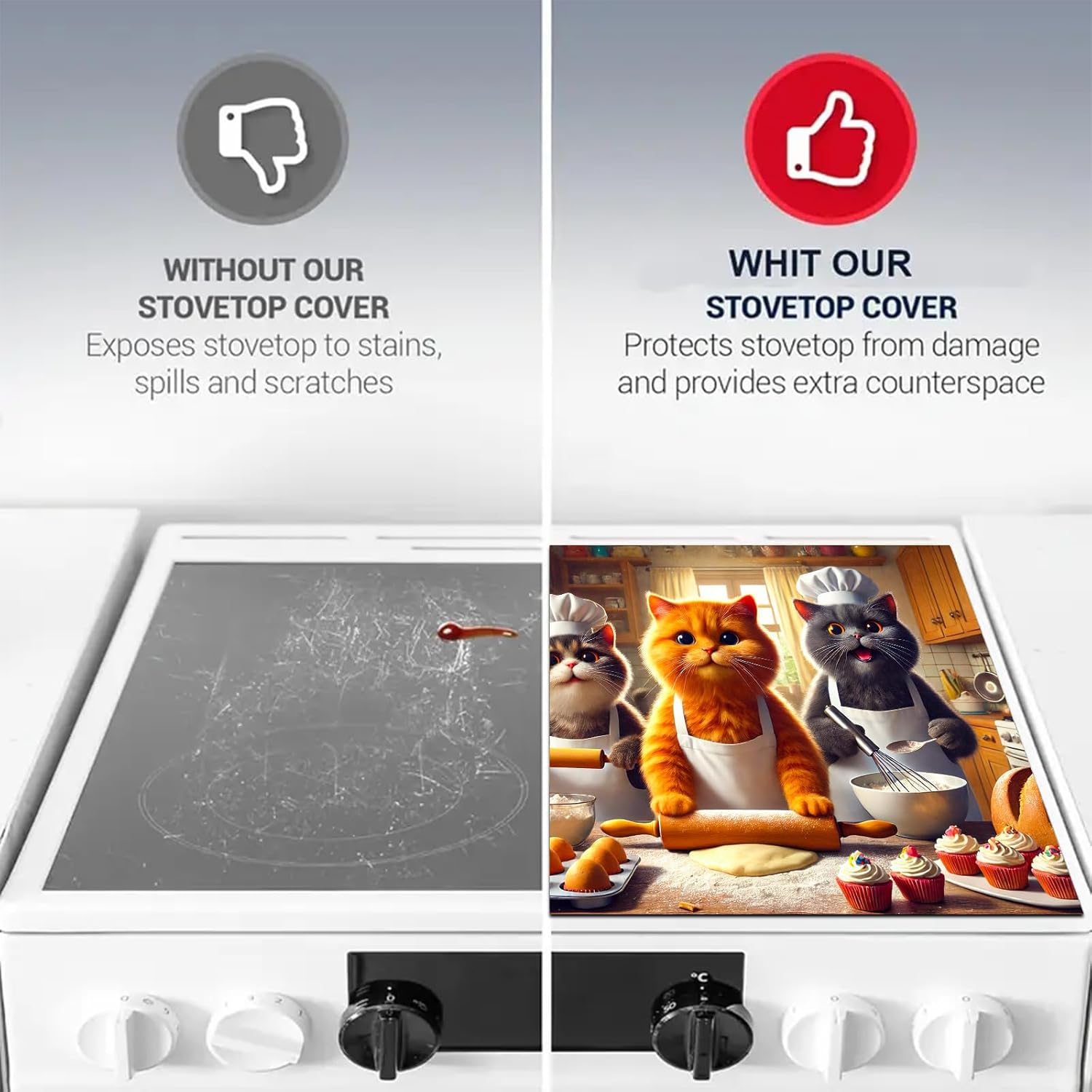 HOMETITUTE Cat Chef Stove Covers for Electric 28x20 Inches Diatomite Glass Top Stove Cover Protector Heat Resistant Non Slip Cooktop Covers Pad Decorative Kitchen Mat for Countertops and Sinks