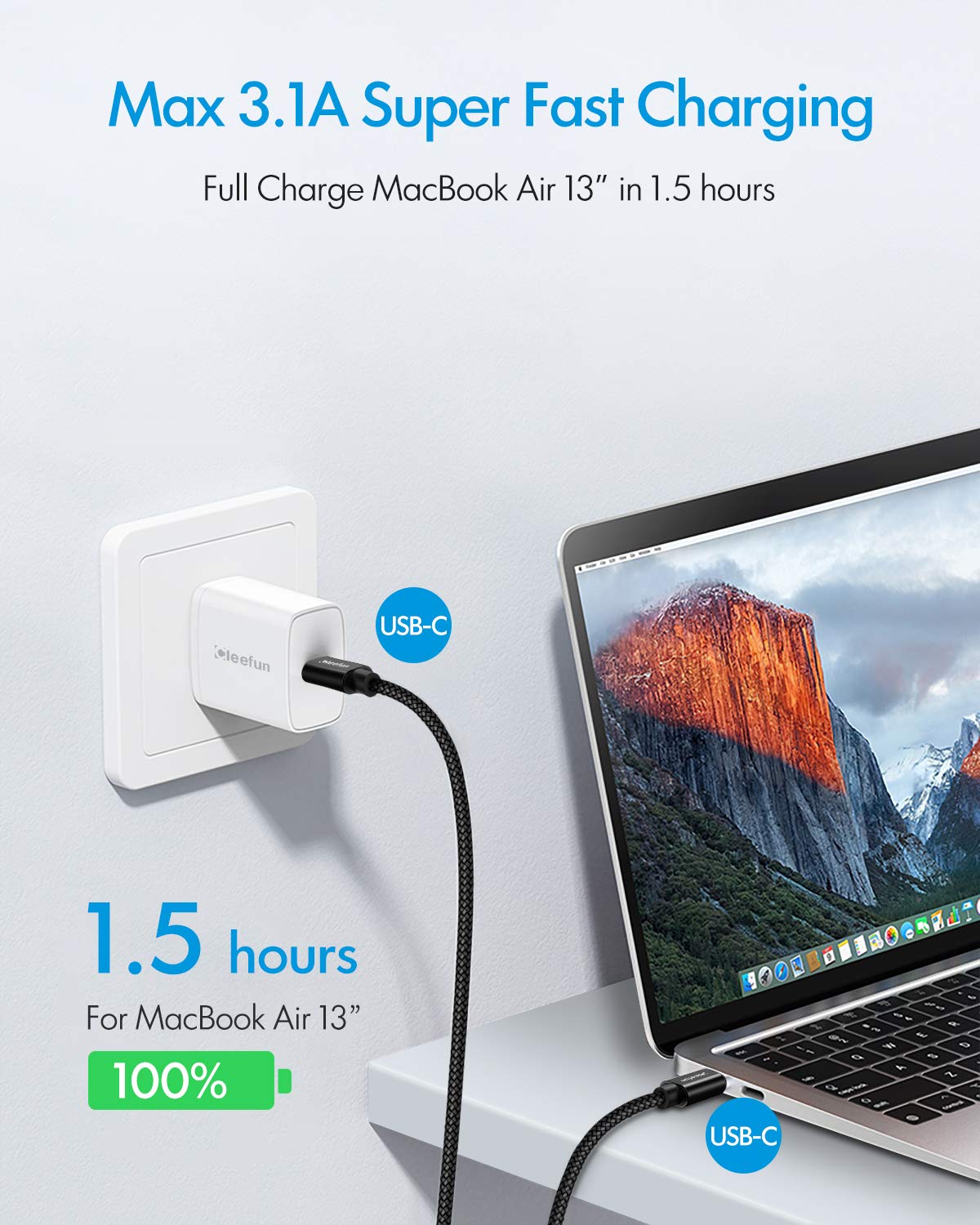 CLEEFUN Cavo da USB C a USB C 10m, USB 2.0 60W (20V/3A) Ricarica Rapida USB Tipo C Cavo per Samsung Galaxy S23 S22 S21 S20, iPadPro/Air, MacbookPro/Air, Google Pixel 7/7 Pro/6/6a
