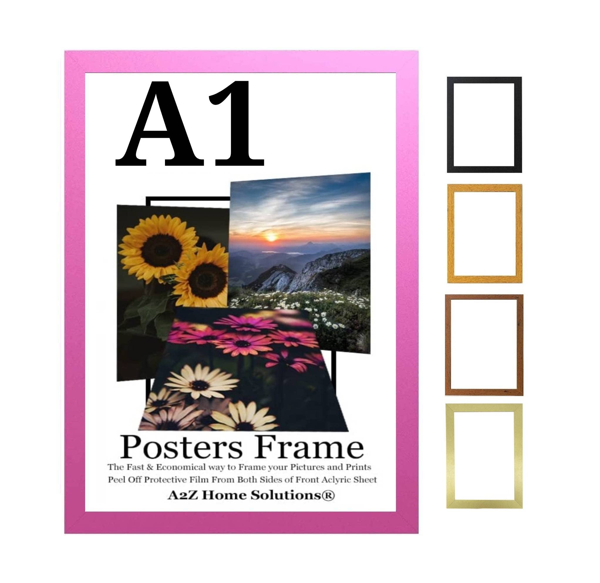 A2Z Home Solutions® Multipack Pink A1 Poster Frames 59.4 x 84.1 cm With Safe Clear Perspex Front & Wall Mounting A1 Frames In Multiple Colors MDF Backboard Portrait or Landscape (Single)