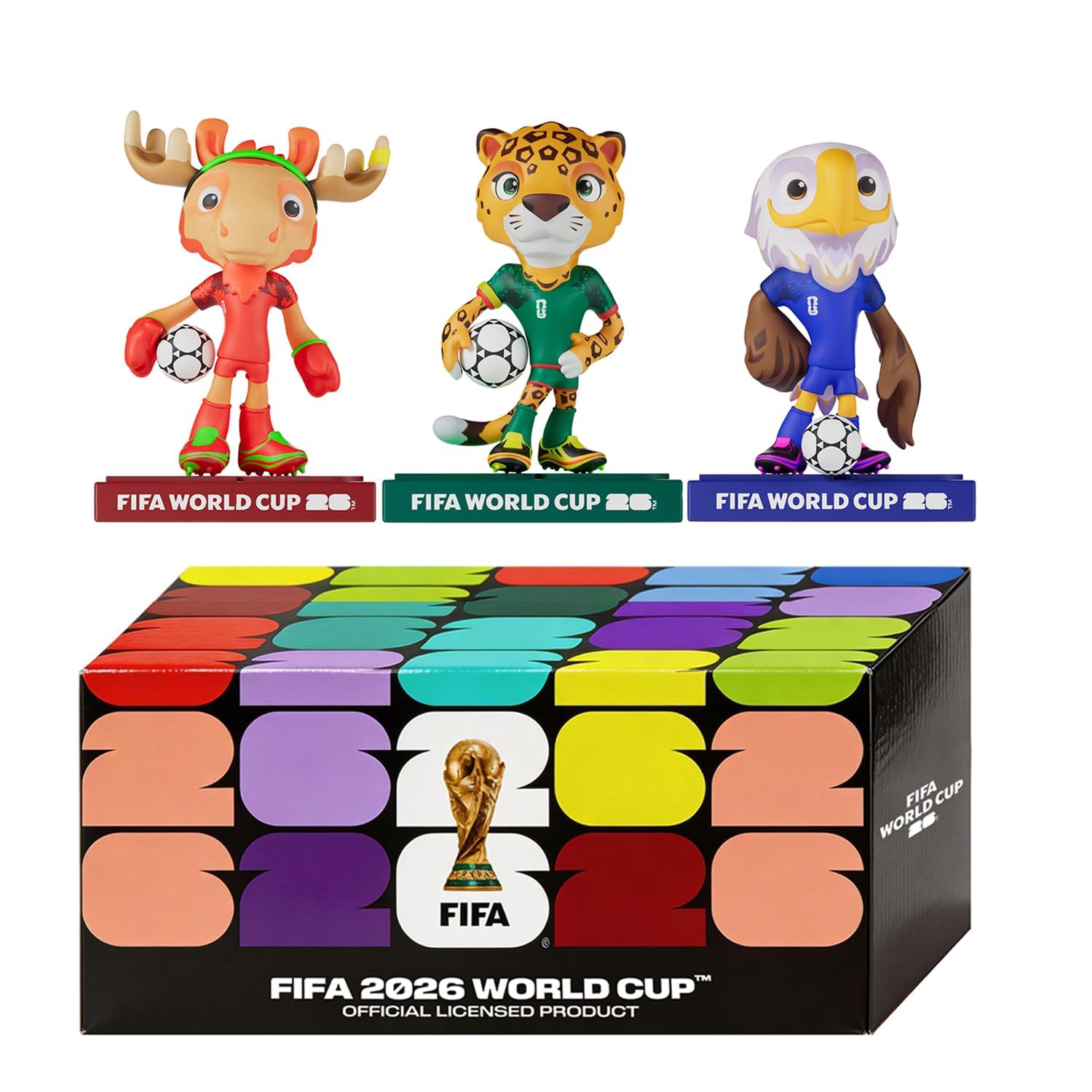 Sanyetral FIFA World Cup 2026 3PCS Figuras de Mascota Juego de Conjunto Base B (9 cm) para Exhibición, Incluye Clutch, Zayu, Maple