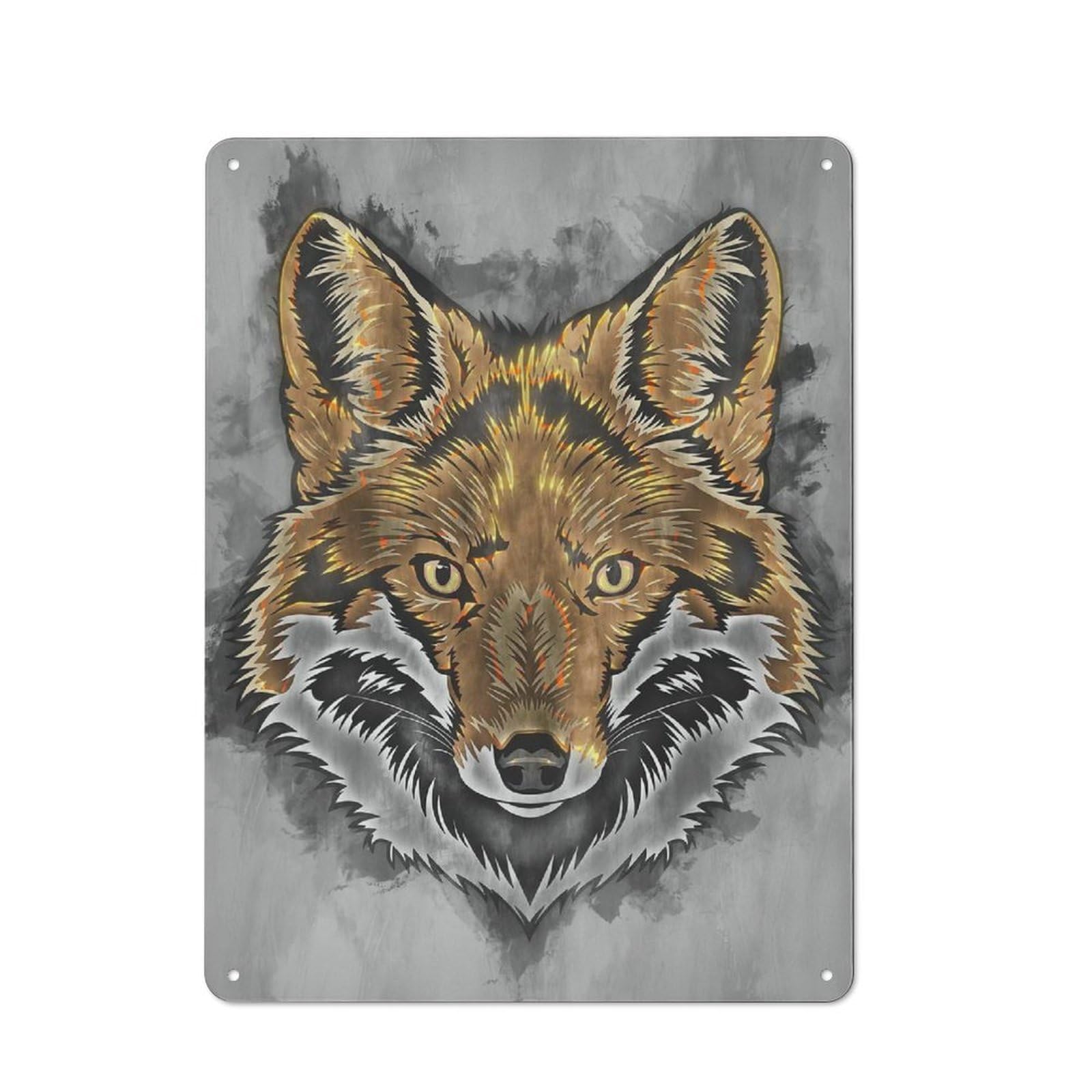 Junmoney Style-21 For Hobby Room Or Studio, Fox Rustic Tin Wall Plaque 40X30cm, For Vintage Wall Decor Fans, For Metal Sign Collectors