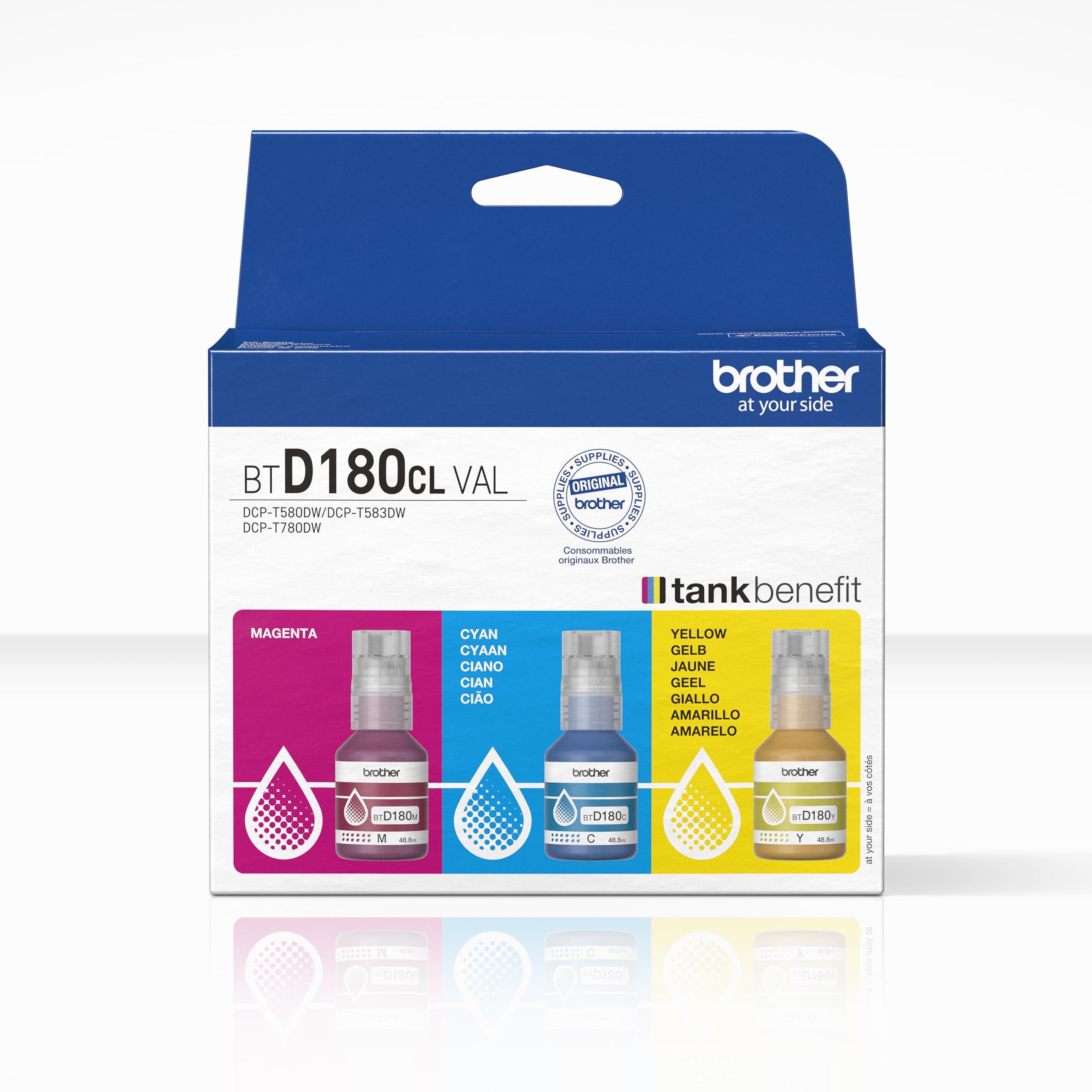 Brother BTD180CLVAL Ink Bottle Value Pack, C/Y/M, Includes 3 x Ink Bottles, Genuine Supplies - Image 3