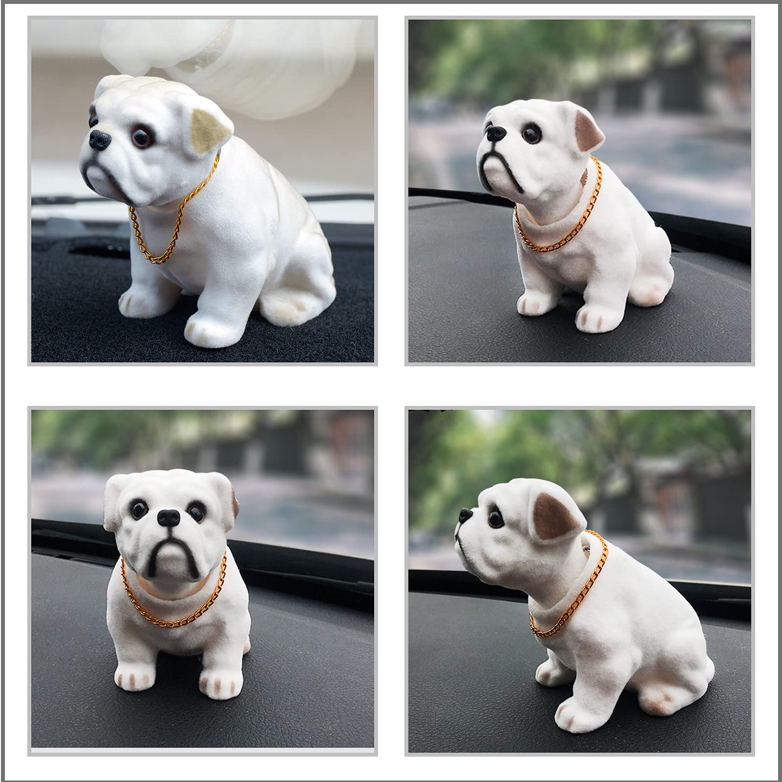 Dekaim Car Doll Resin Cute Shaking Head Dog Decoration for Car Interior Home Desktop Ornament(Bulldog), White - Image 4