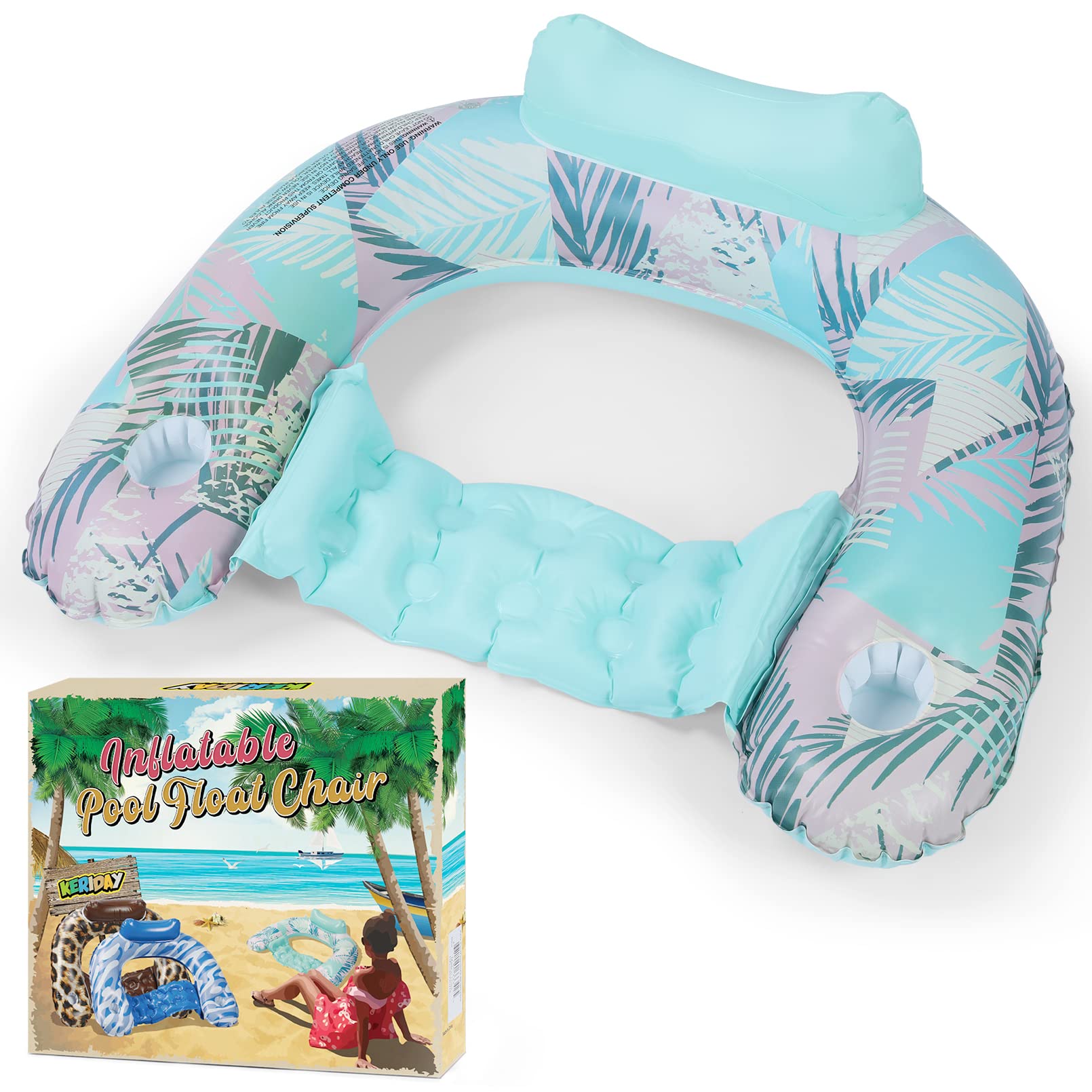 Inflatable Pool Float Chair - Extra Large Floating Pool Lounger with Cup Holder for Adults