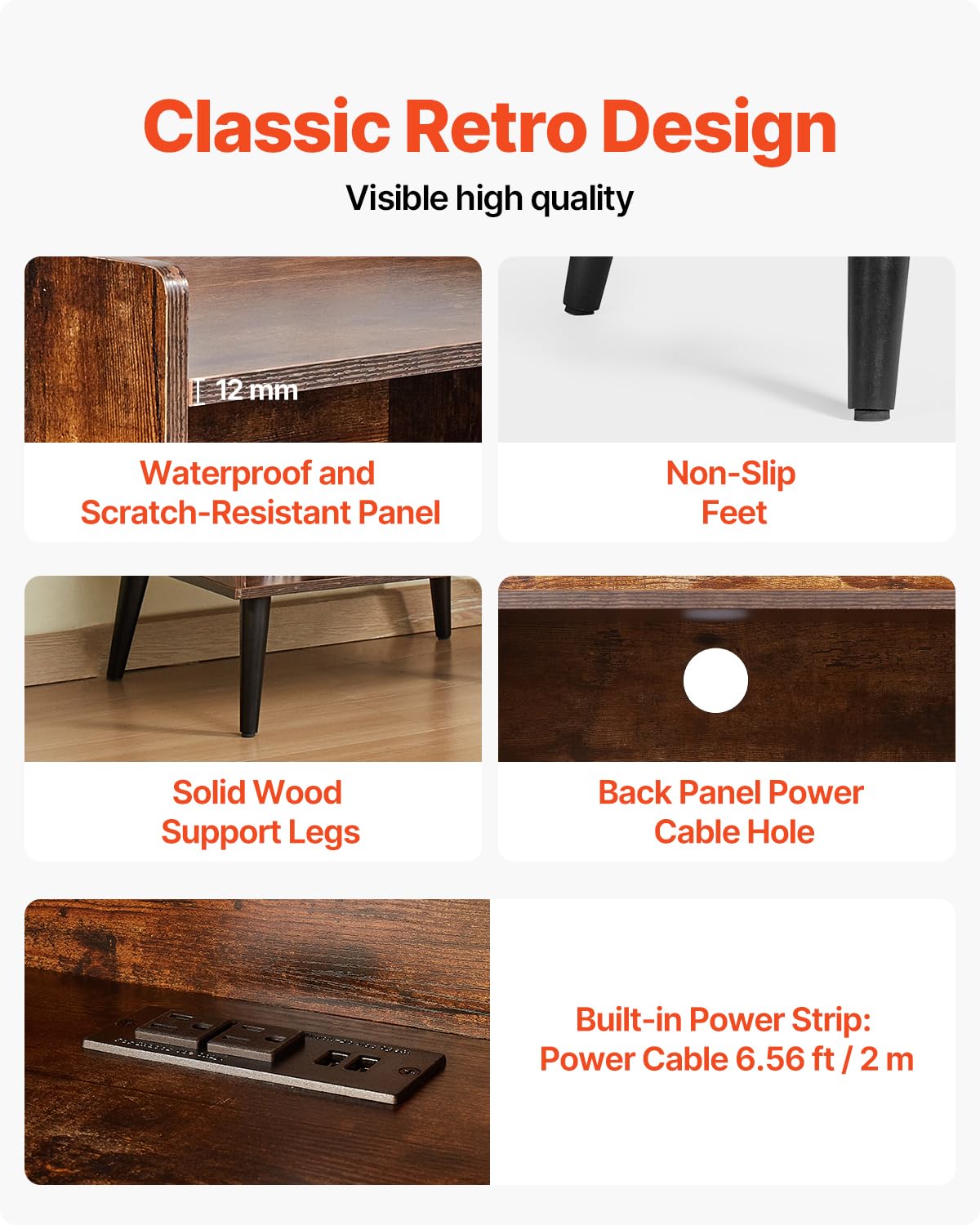 VEVOR Meuble Platine Vinyles 3 Niveaux, Support de Tourne-Disque avec Lumière LED, Station de Charge et Ports USB, Capacité 150 Albums, Armoire à Disques Vinyles en Bois, Salon Chambre à Coucher