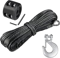 Vista 15 de Kit de cuerda de cabrestante sintética de 3/16 pulgadas, 3/16 pulgadas x 50 pies, 8500 libras de fuerza ATV línea de cuerda con gancho de acero
