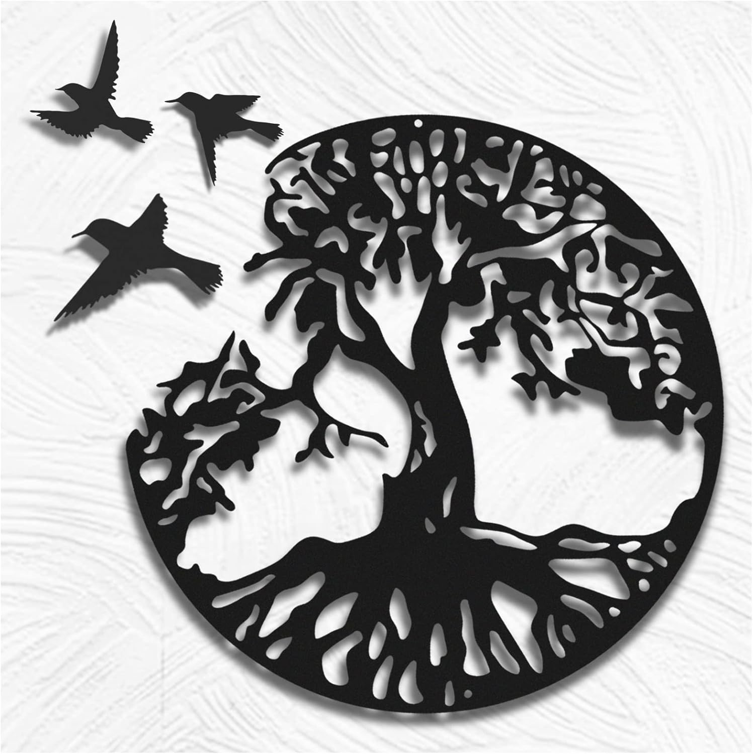 WINUSD Metal Tree of Life Wall Art, 4PCS Tree of Life and and Birds of Peace Wall Plaque Decorative for Garden Art Hanging Sculpture Family Indoor Decoration(18In Tree and 3Pcs Birds)