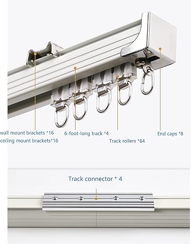 Miniatura 9 de Juego de rieles de cortina de techo, riel divisor de habitación, juego de cortina de ducha con ganchos y todos los accesorios para sala de estar,