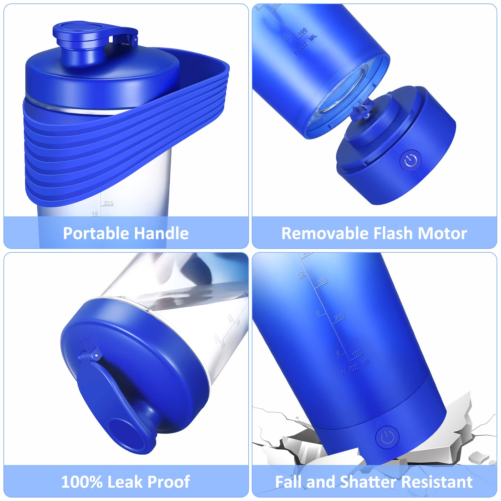 Shaker per Proteine Elettrico - 800ml Protein Shake Blender Bottle Tazza Portatile per Frullati di Latte e Caffè – USB Ricaricabile – Realizzato con Tritan – Senza BPA (gradiente blu)