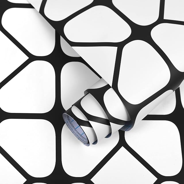 Sticky Back Plastic Black and White Geometry Self Adhesive Wallpaper 29x300cm Waterproof Vinyl Film for Bathroom Kitchen Living Room Walls Doors Removable DIY Refurbished Furniture Stickers