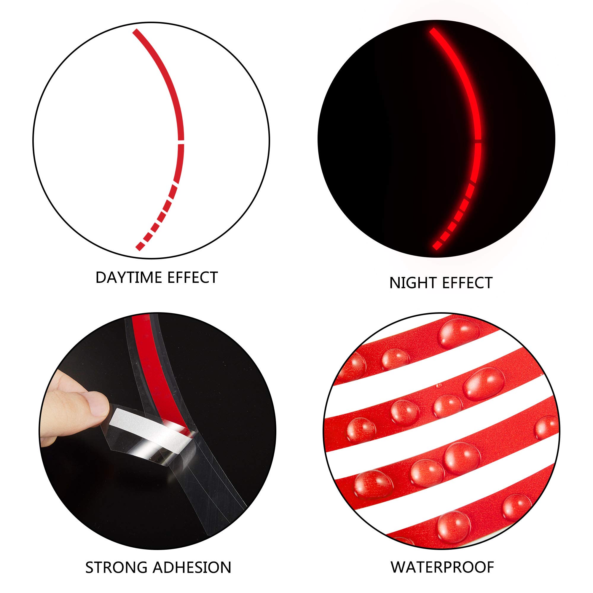 Allure Auto® 16" Reflective Wheel Rim Stripe Decal for Motorcycle Car Cycling Bike Bicycle Night Reflective Safety Decoration Stripe Rim Reflective Stickers DIY (Red) for Renault Kwid 1