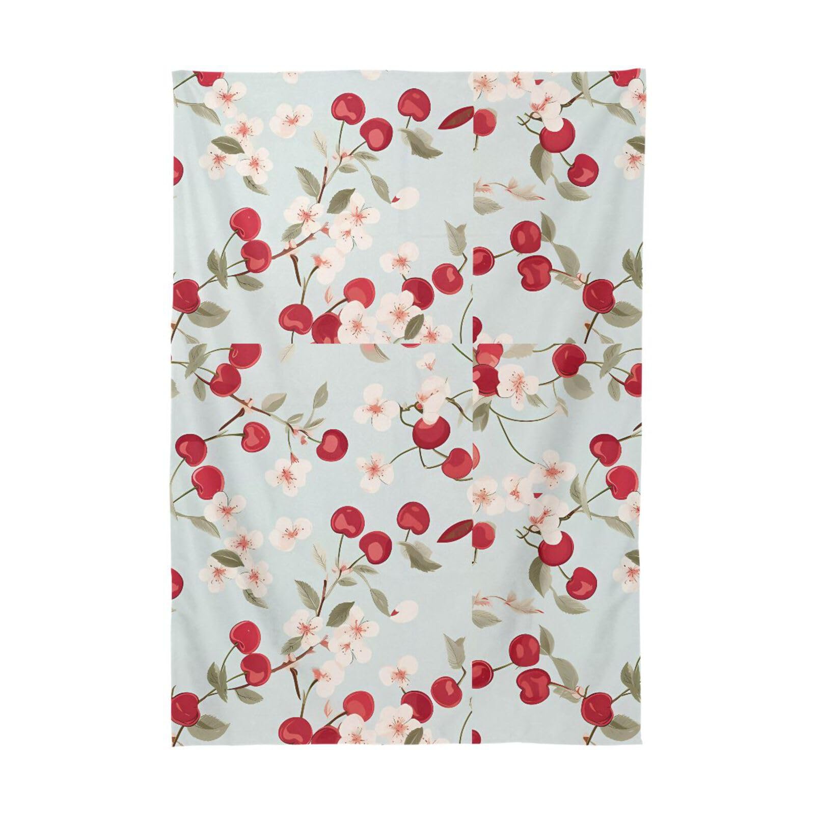 Red Cherry Table Runner - 13x72 Inch Linen Farmhouse Table Cover For Kitchen Island & Holiday Parties