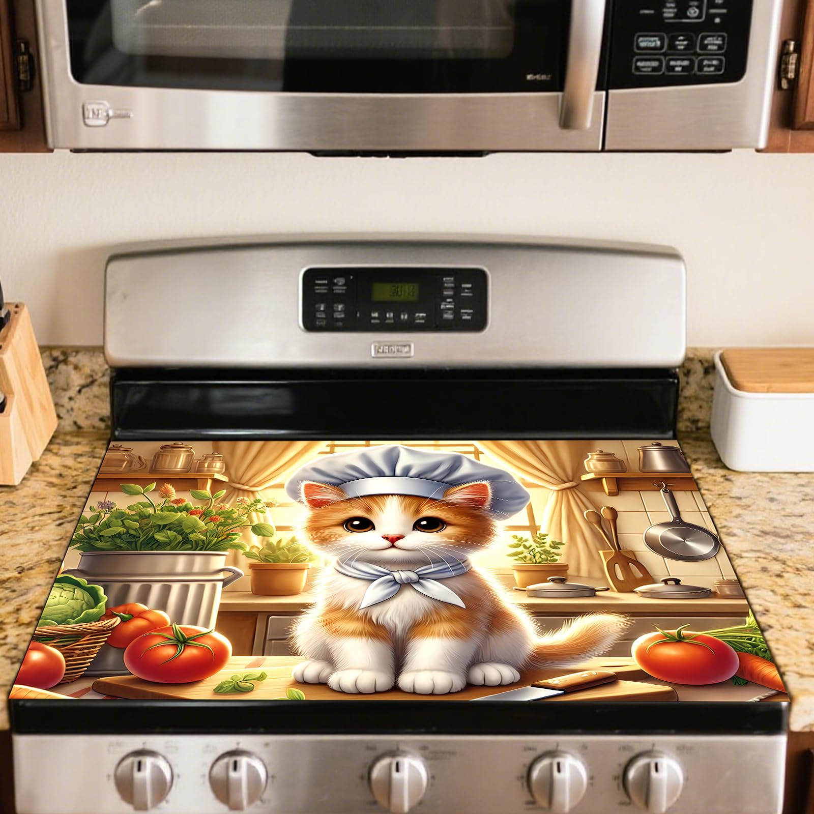 Nuxovilar Chef Cat Stove Cover Diatom Mud 20.47x28.34 In