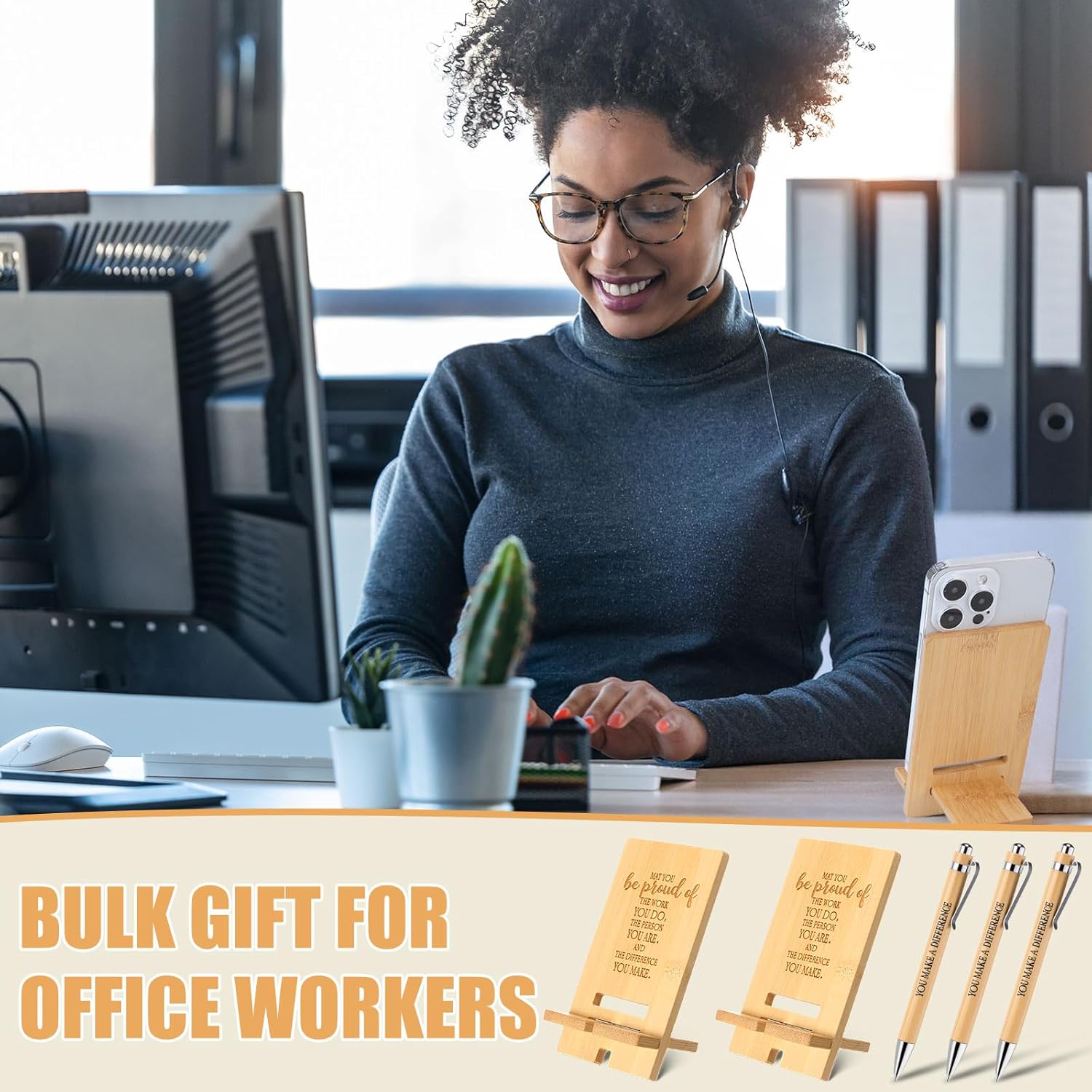 Ripeng 30 Sets Employee Appreciation Gifts Bulk Bamboo Phone Stands with Ballpoint Pens for Desk Office Workers Thank You Gift for Team Coworkers Staff Volunteer Nurse Teacher Colleagues