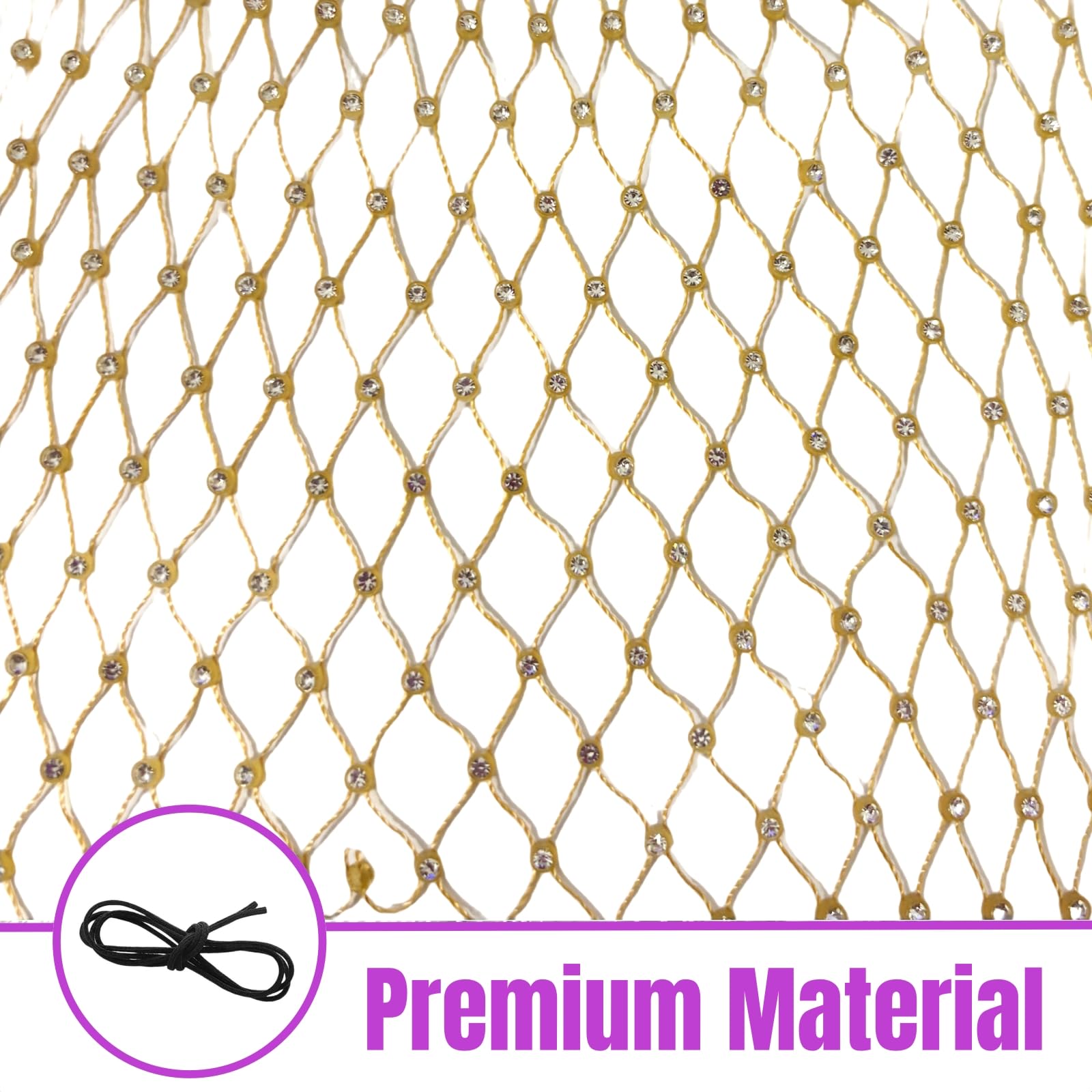 Hybursky Fishnet Headband with Rhinestone Hollow Out Glitter Sequins Head Scarf Veil Cap Elastic Nightclub Headwrap Headpiece Turban Caps Hair Accessories for Women Girls(Gold) - Image 2