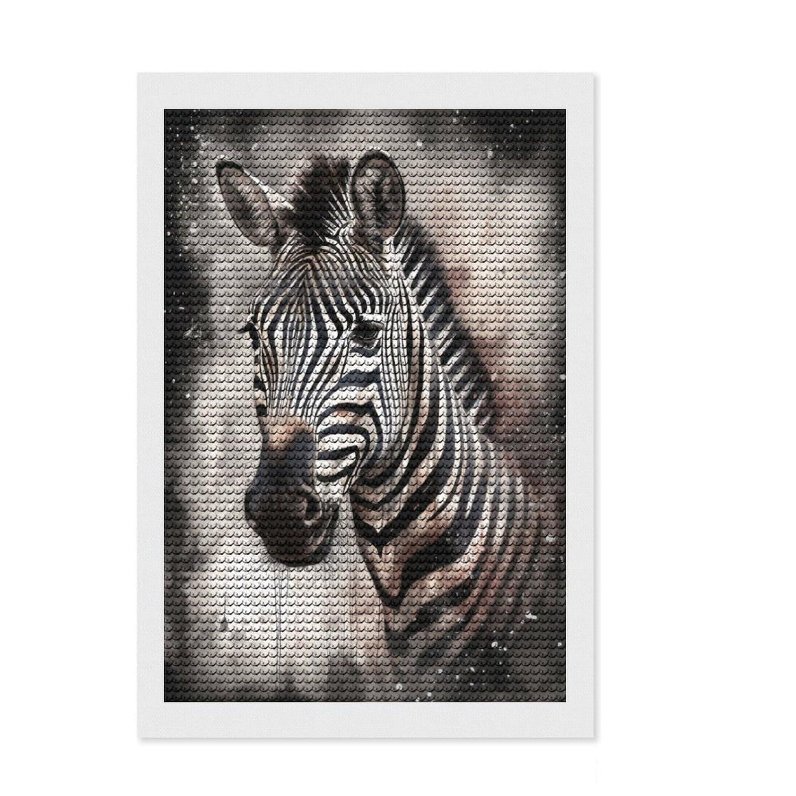 Junmoney Zebra Ink Art Diamond Painting Set 8"x12", Christmas Gift, Adhesive Canvas, Vintage Style Decor, Canvas Picture, Round Gems