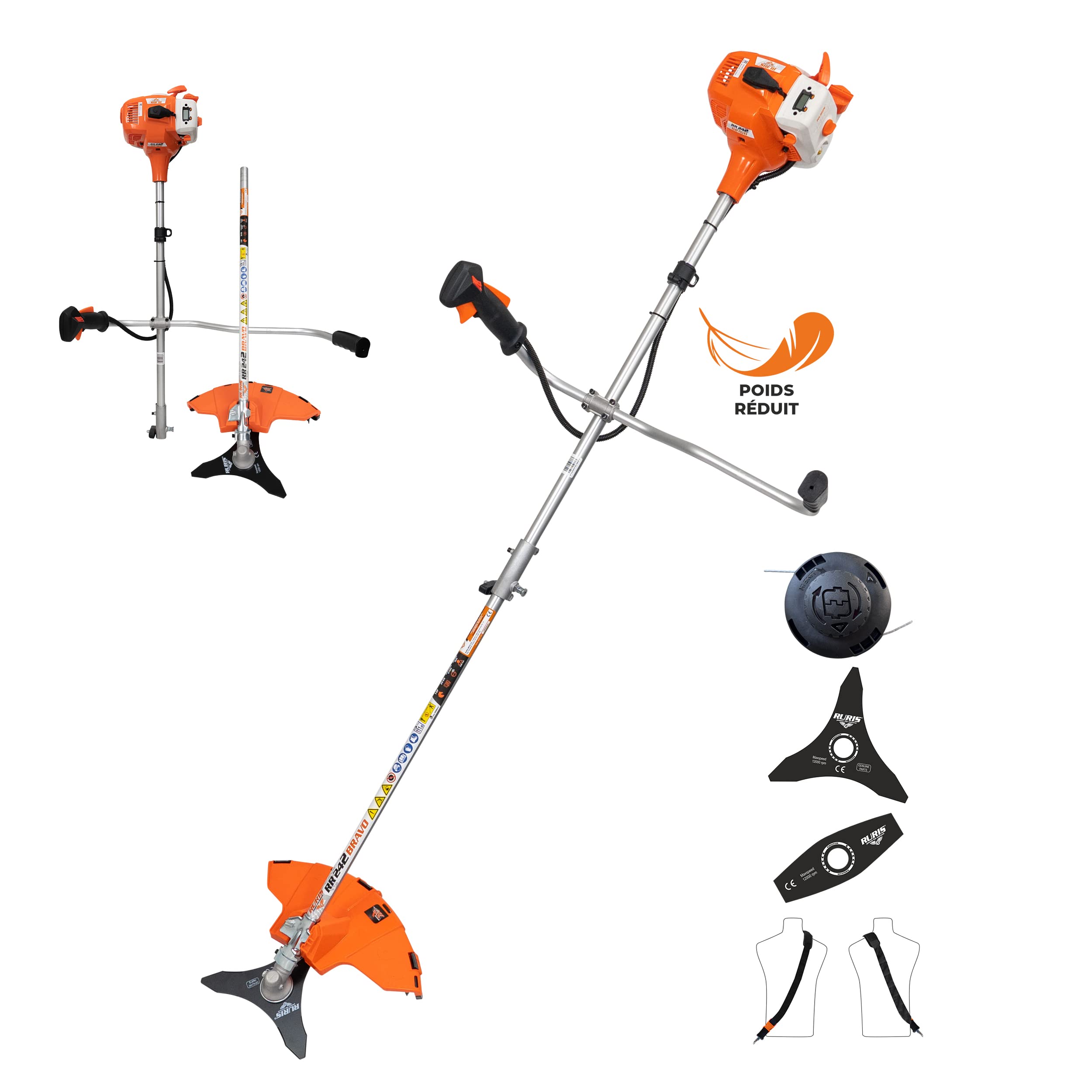 RURIS Rr242Bravo, Débroussailleuse Thermique, Orange, 1 CV