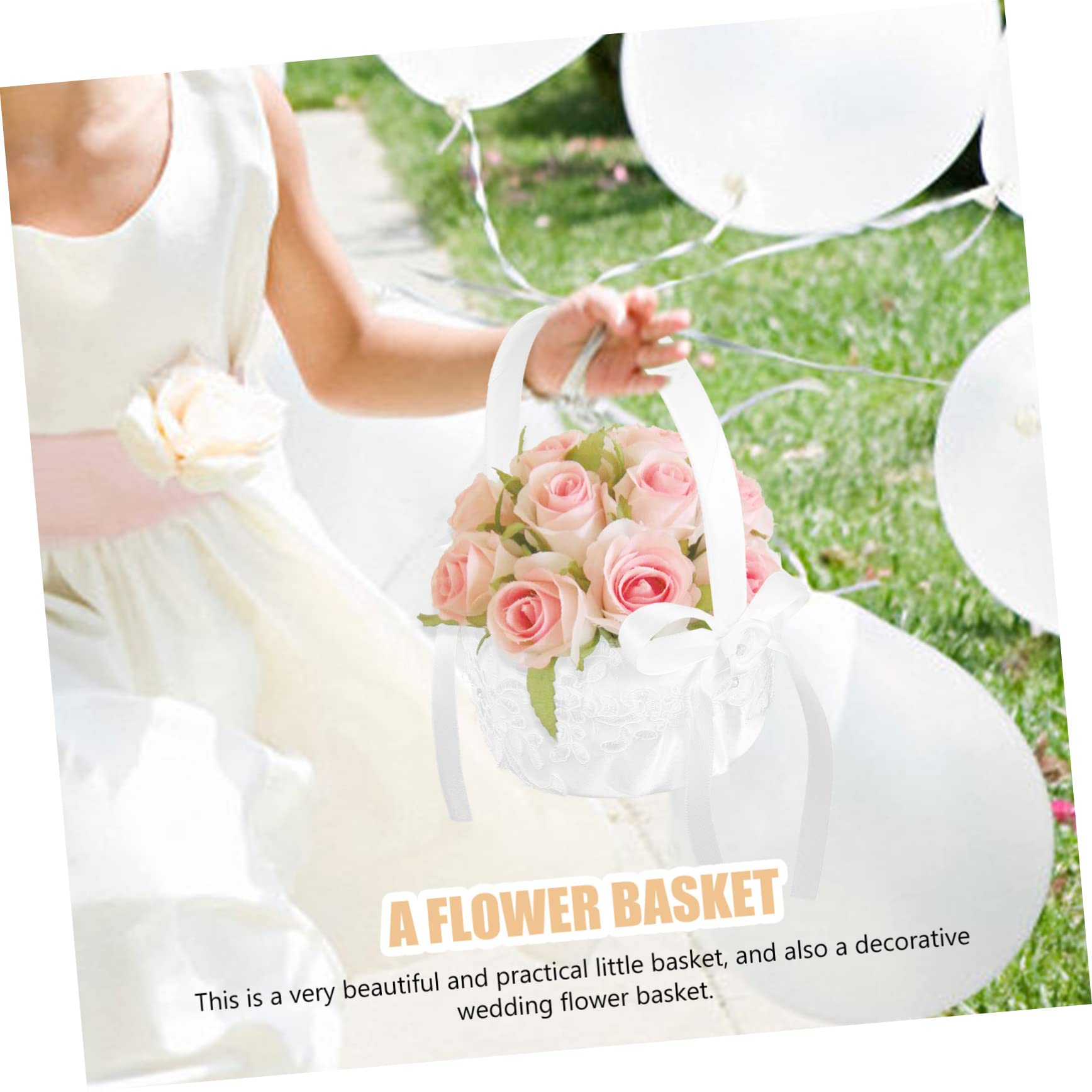 OUNONA 4 Stück Eleganter Hochzeitskorb aus Spitze Tragbarer Blumenkorb mit Einzigartigem Griff für Hochzeiten Partys Dekoration und Praktisch Weißer Spitzenrand für