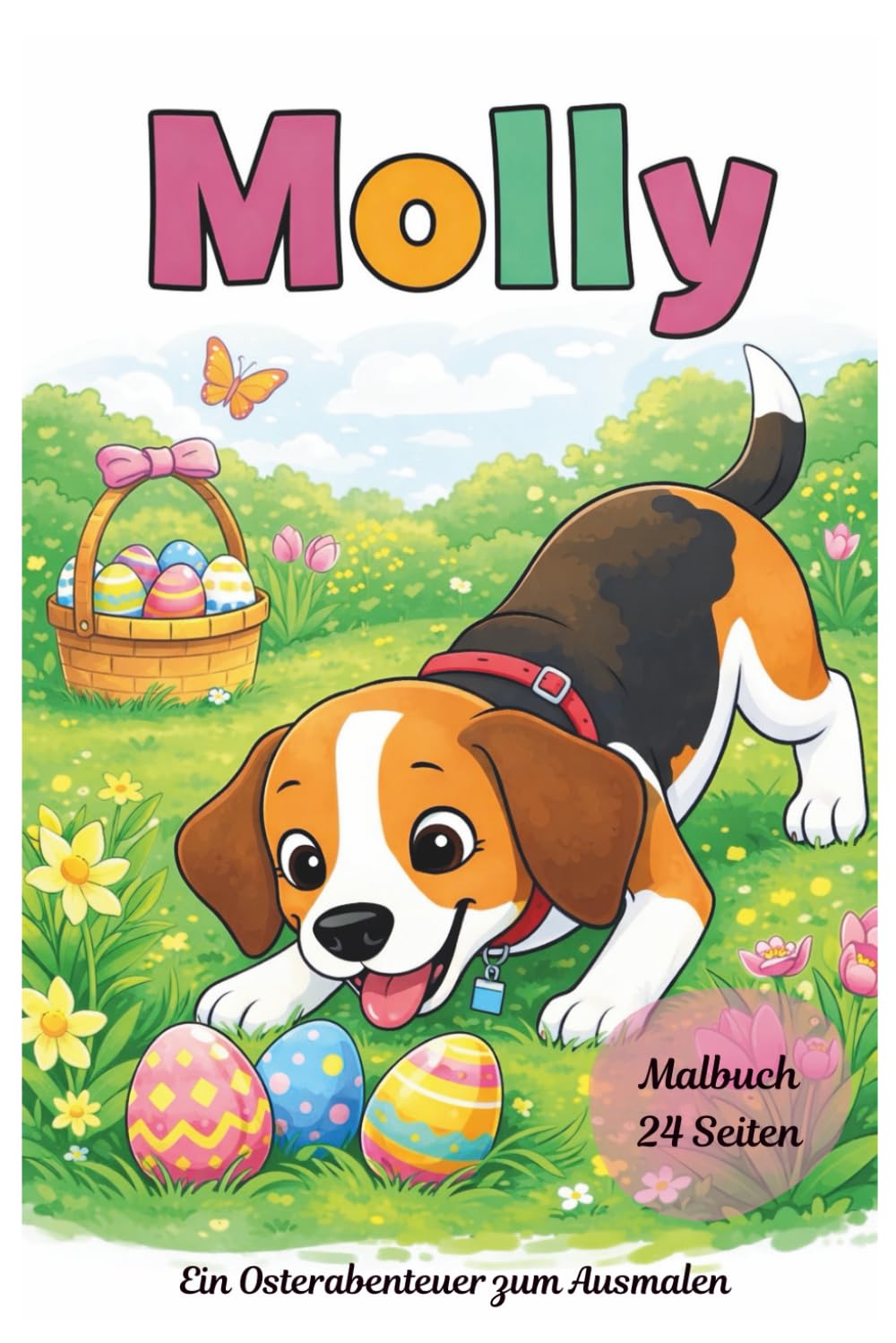 Molly und die Osterüberraschung – Oster Malbuch für Kinder zum Ausmalen: Frühlingsgeschichte mit Hund, Ostereiersuche und Natur (Mollys Abenteuer)