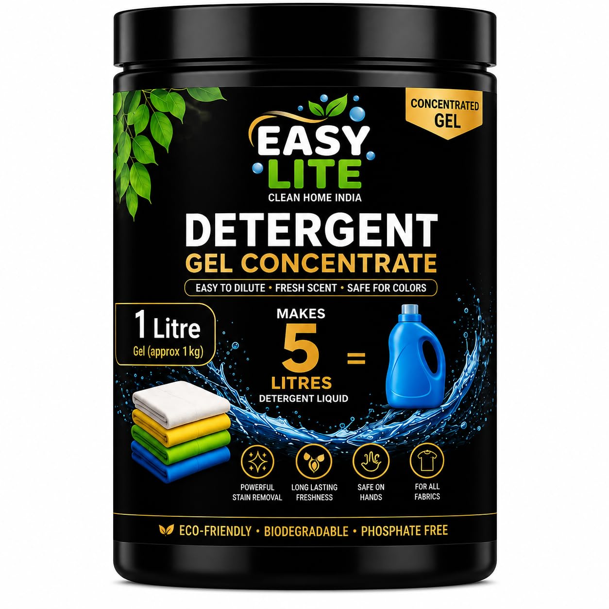 EASY LITE Detergent Gel Concentrate 1 Kg | Makes Up to 5 Litres Detergent Liquid | Concentrated Laundry Gel | For Machine & Hand Wash | Fresh Fragrance | Suitable for All Fabrics-picture-16