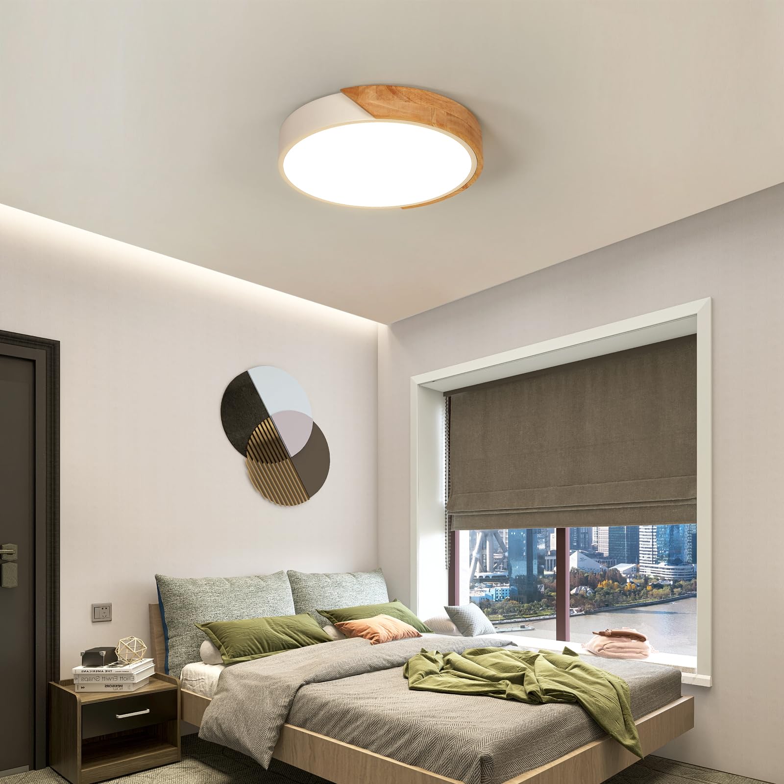 Comely 30 W Plafoniera LED Legno, Moderni Ultra magro Rotondo Plafoniere da Soffitto, Ø30 CM Lampada da Soffitto Legno Bianco Caldo 3000 K per Soggiorno Camera da Letto Corridoio Balcone Ufficio