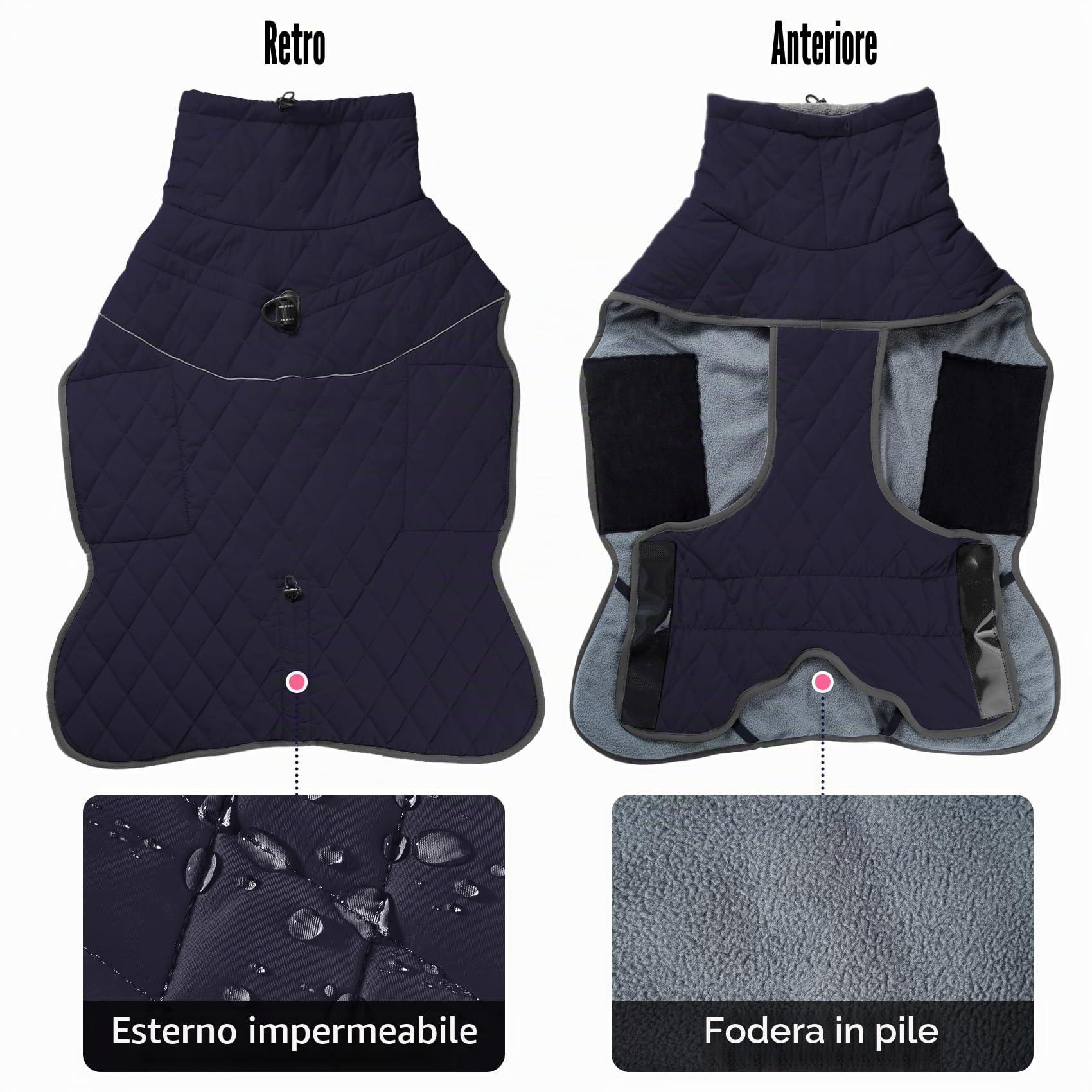 HEYWEAN Caldo cappotto per cani impermeabile Giacca invernale foderata in pile riflettente con D-Ring Cappotti e giubbotti per cani taglia piccola media grande vestiti per cani cappotto cane invernale