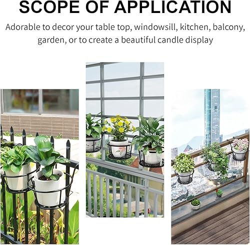 Miniatura 5 de Juego de 4 macetas redondas de metal para barandilla colgante para balcón, jardín, exterior e interior