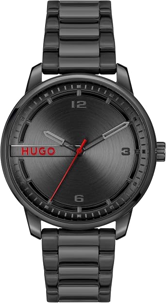 HUGO #Stamp Mens 3H Quartz Watch, Stainless Steel, Water Resistant Up to 3ATM/30 Meters - Classic and Modern Minimalist Timepiece - Gift for Him, 42mm