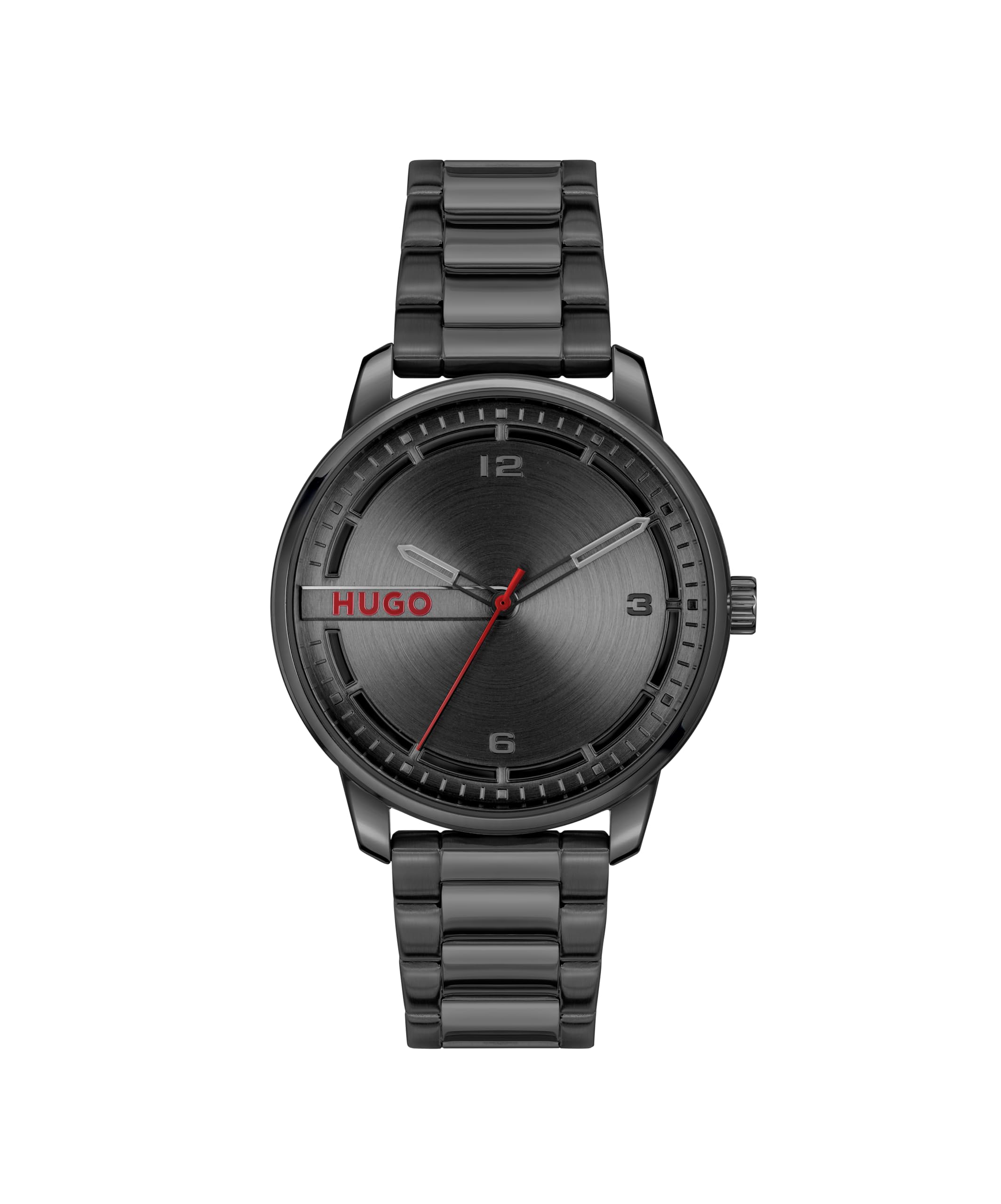 HUGO Three Hand Quartz Movement Watch for Men #Stamp Collection with Black Stainless Steel Bracelet - 1530365