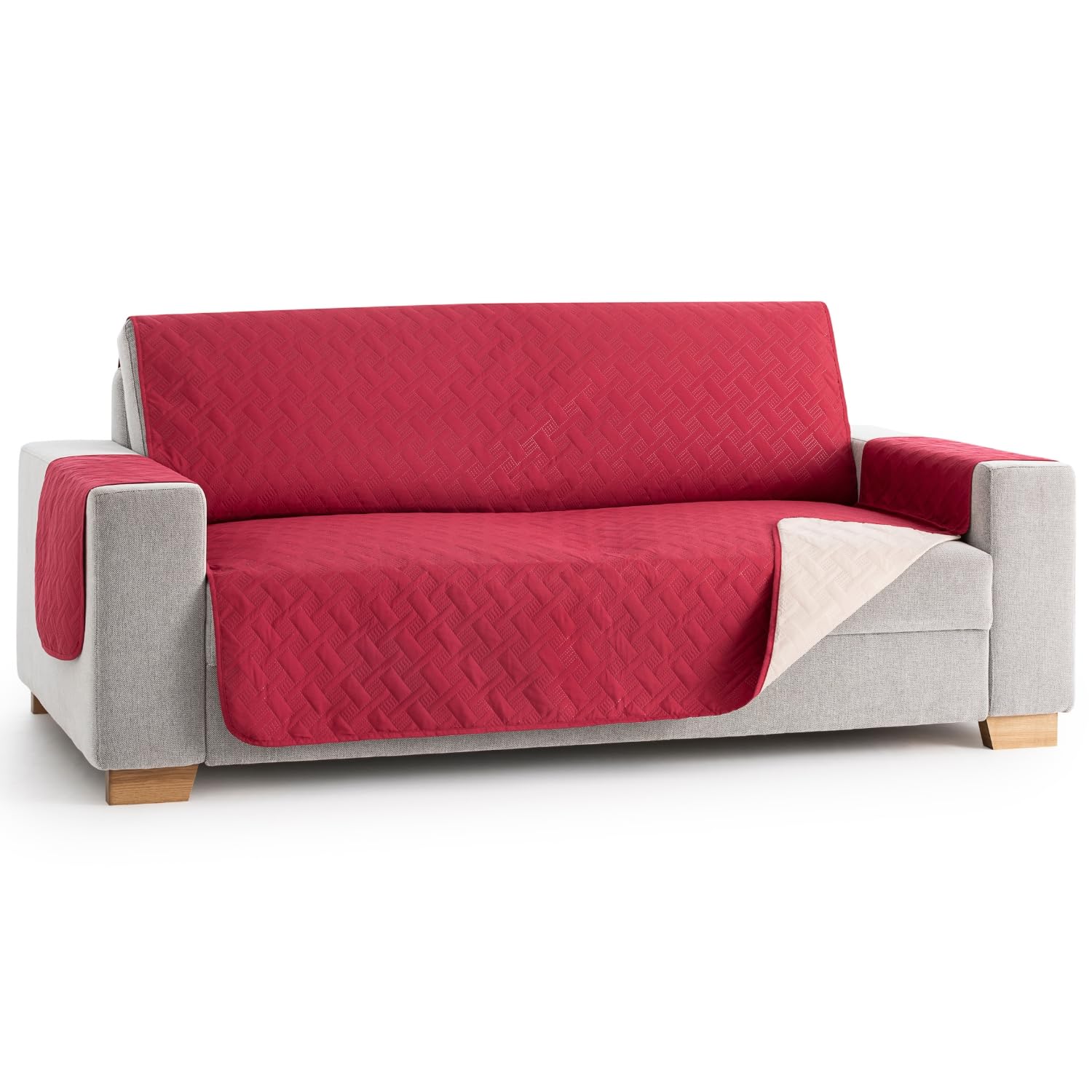 MAXIFUNDAS | Cubre sofá Dry Protect | Color Rojo | 2 Plazas | Repelente de Líquidos | Acolchado y Reversible | Funda Protectora Antimanchas | Apto para Mascotas OEKO-TEX STANDARD 100