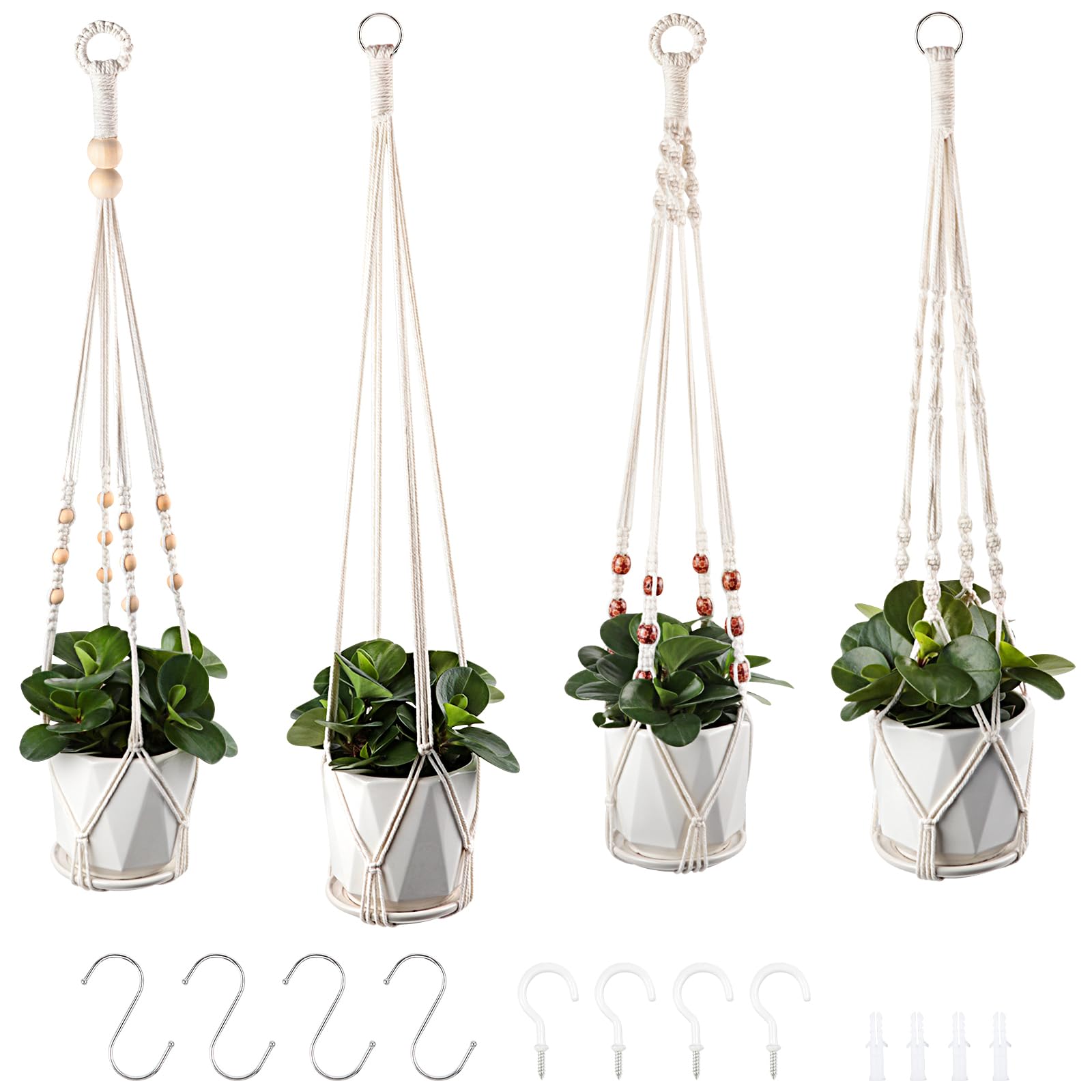 Petutu Makramee-Blumenampeln, 4er-Set Boho-Pflanzenhänger ohne Töpfe