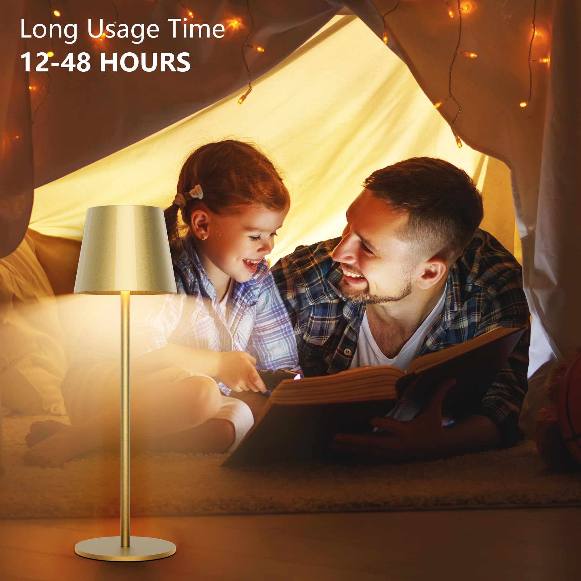 Aipsun 2 Stück Dimmbare LED akku Tischlampe Gold mit 5000mAh, Touch Dimmbar 8 Farben warme 3000K+ RGB tischleuchte kabellos, Aluminium, USB-C, IP54, für den Innen und Außenbereich