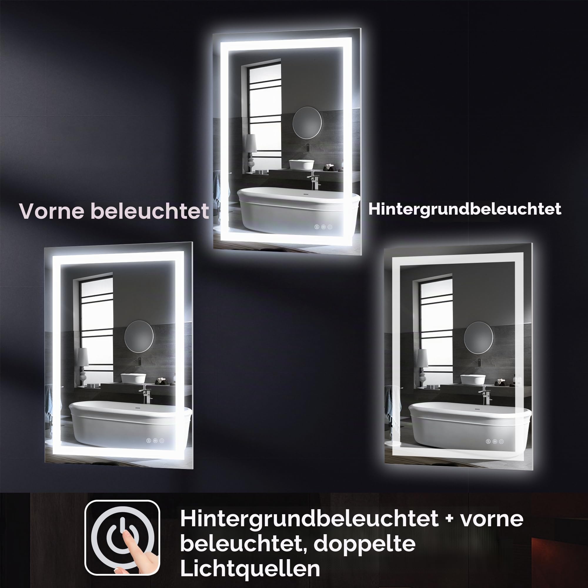 Antok 80x60cm LED Badezimmerspiegel mit Beleuchtung, dimmbarer beschlagfreier Smart-Spiegel mit 3 Farbtemperaturen, hohem CRI >90, Speicherfunktion, bruchsicherem Glas & ETL-Zertifizierung