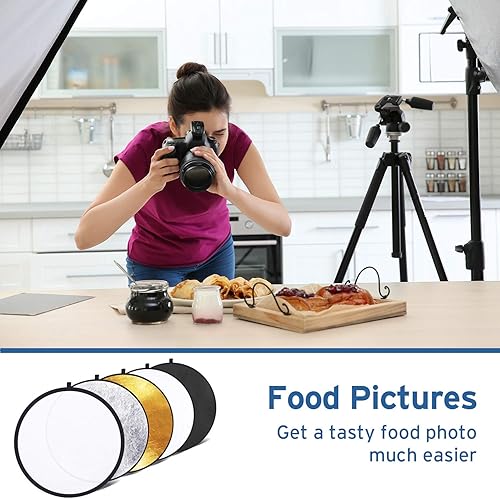 Miniatura 7 de Etekcity Reflector de luz 5 en 1 de 24 pulgadas para fotografía reflector de fotos multidisco plegable con bolsa translúcido plateado dorado blanco