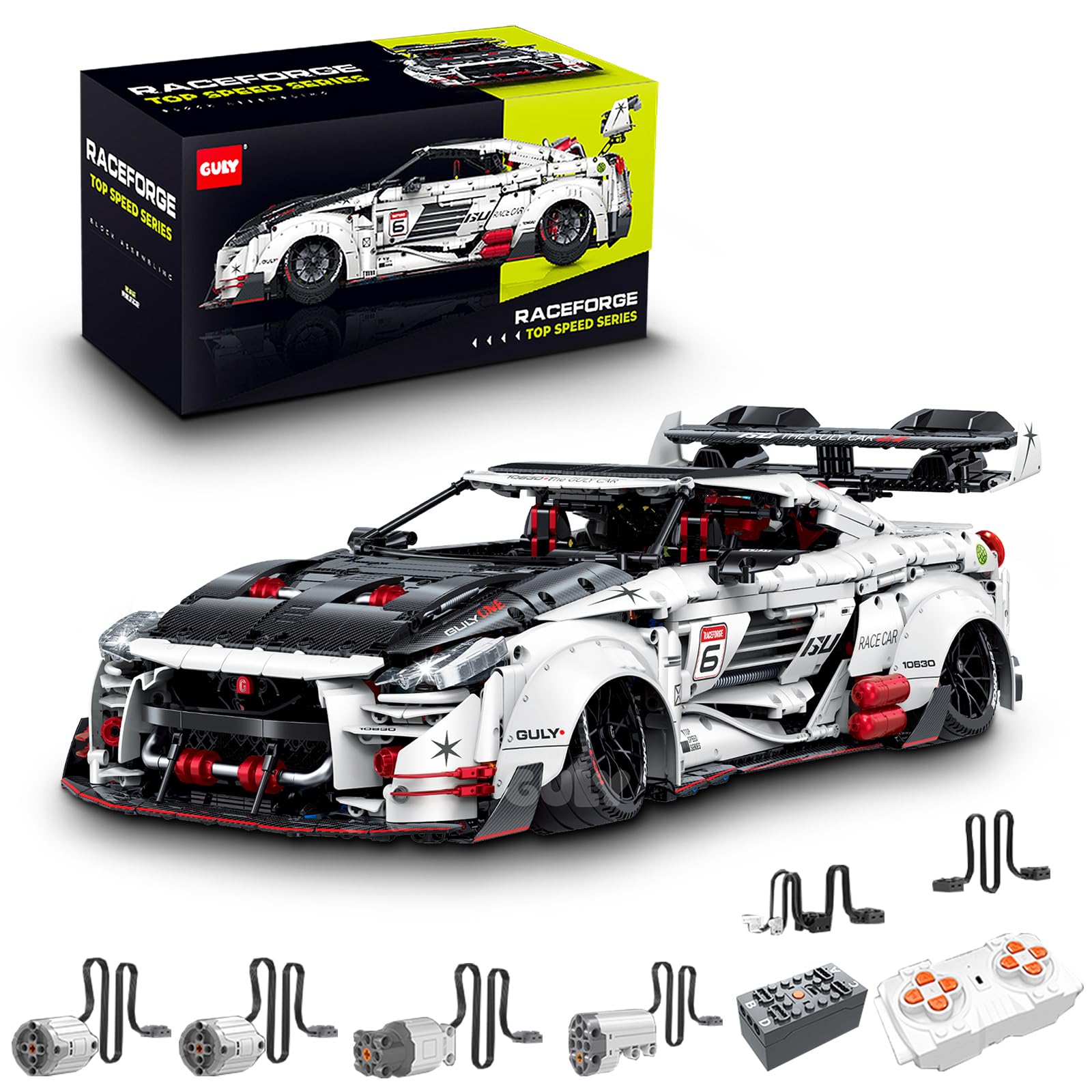 Technik GULY 10630 Sports Car Kit, 3939 Parts with Motors and LED, Large Remote Controlled Car Clamping Blocks (Original Packaging) (Dynamic Version)