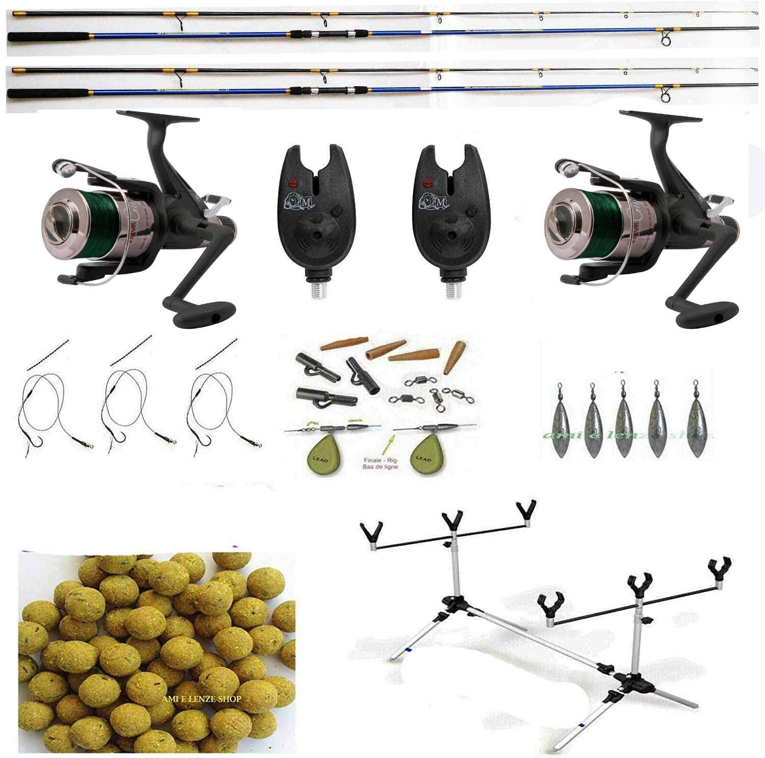 Kit Pesca Carpfishing Canna Mulinello Filo Avvisatori Piombi Ami Boilies Rod Pod