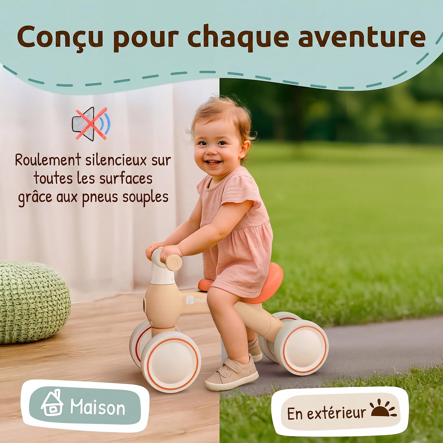 Mallie® Draisienne Bebe 1 an avec Panier - Velo Bebe Evolutif, Porteur Enfant 1 an - Velo Enfant 2 Ans, Draisienne 2 Ans - Jouet Cadeau
