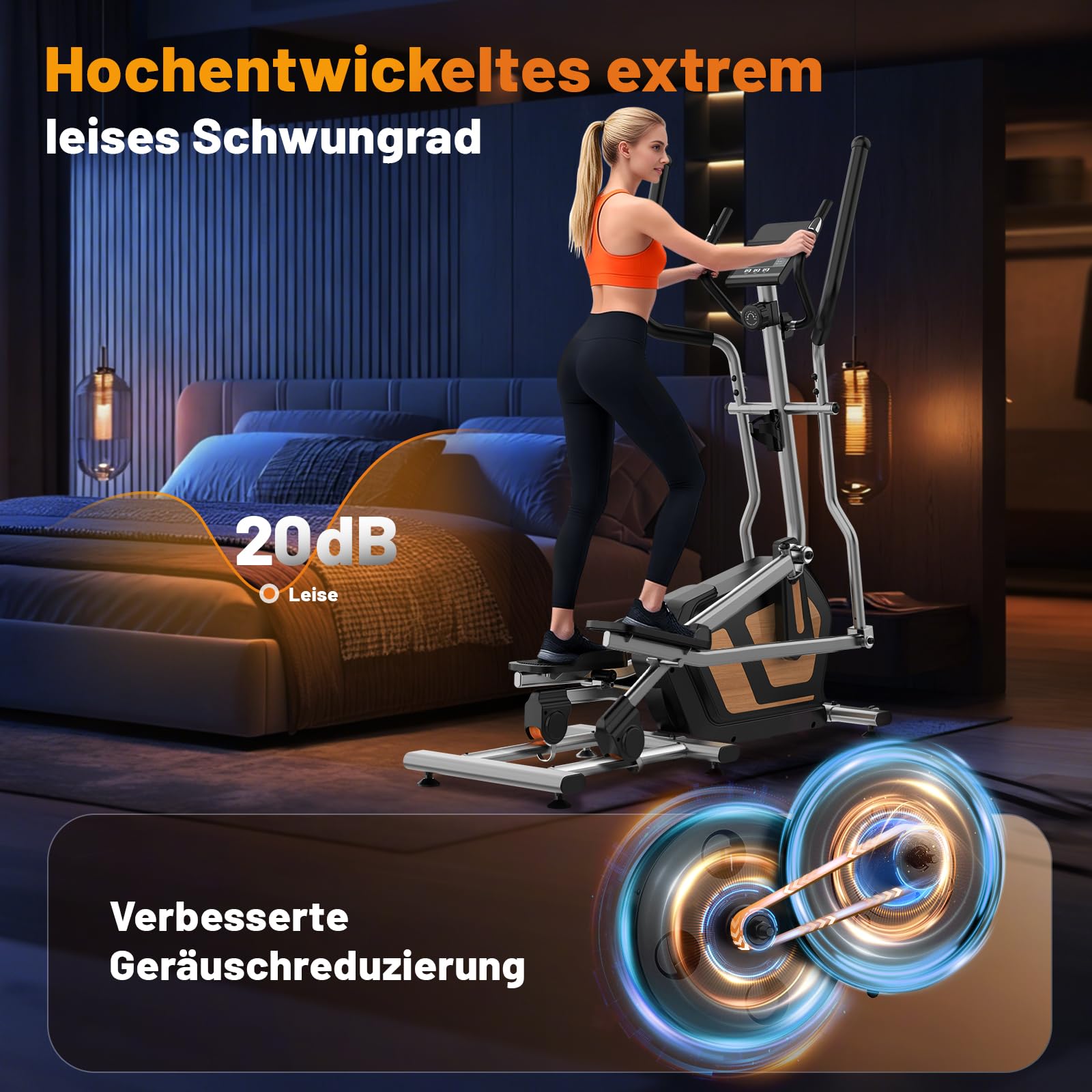 Crosstrainer für Zuhause, Magnetischer Ellipsentrainer mit 16 Widerstandsstufen, 10kg Schwungrad, 45cm Schrittlänge, App Kompatibel, Pulssensor, bis 150kg