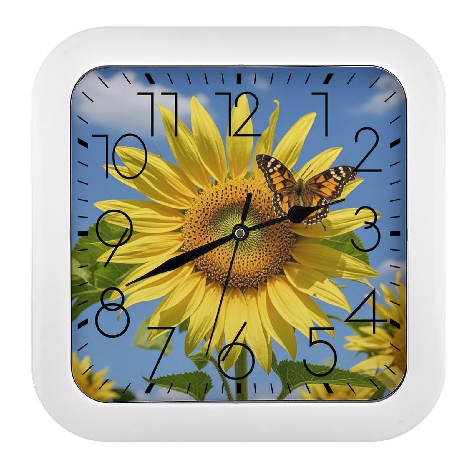 LZQPOEAS Sunflower and Butterfly Wall Clock Fashionable Versatile Silent Wall Clock Simple Elegant Non Ticking Analog Clocks Easy to Install Square Modern Clocks for Home Decoration