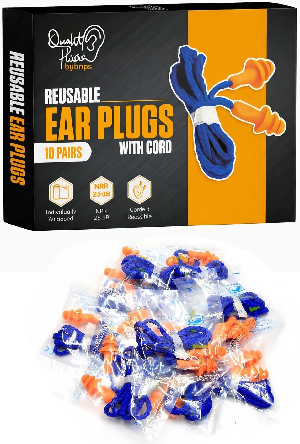 10 Pair Corded Reusable Ear Plugs for Shooting Range Ear Protection for Gun Range - Hunting Ear Plugs for Construction Firearm Ear Protection Shooting Gun Hearing Protection Earplugs Corded