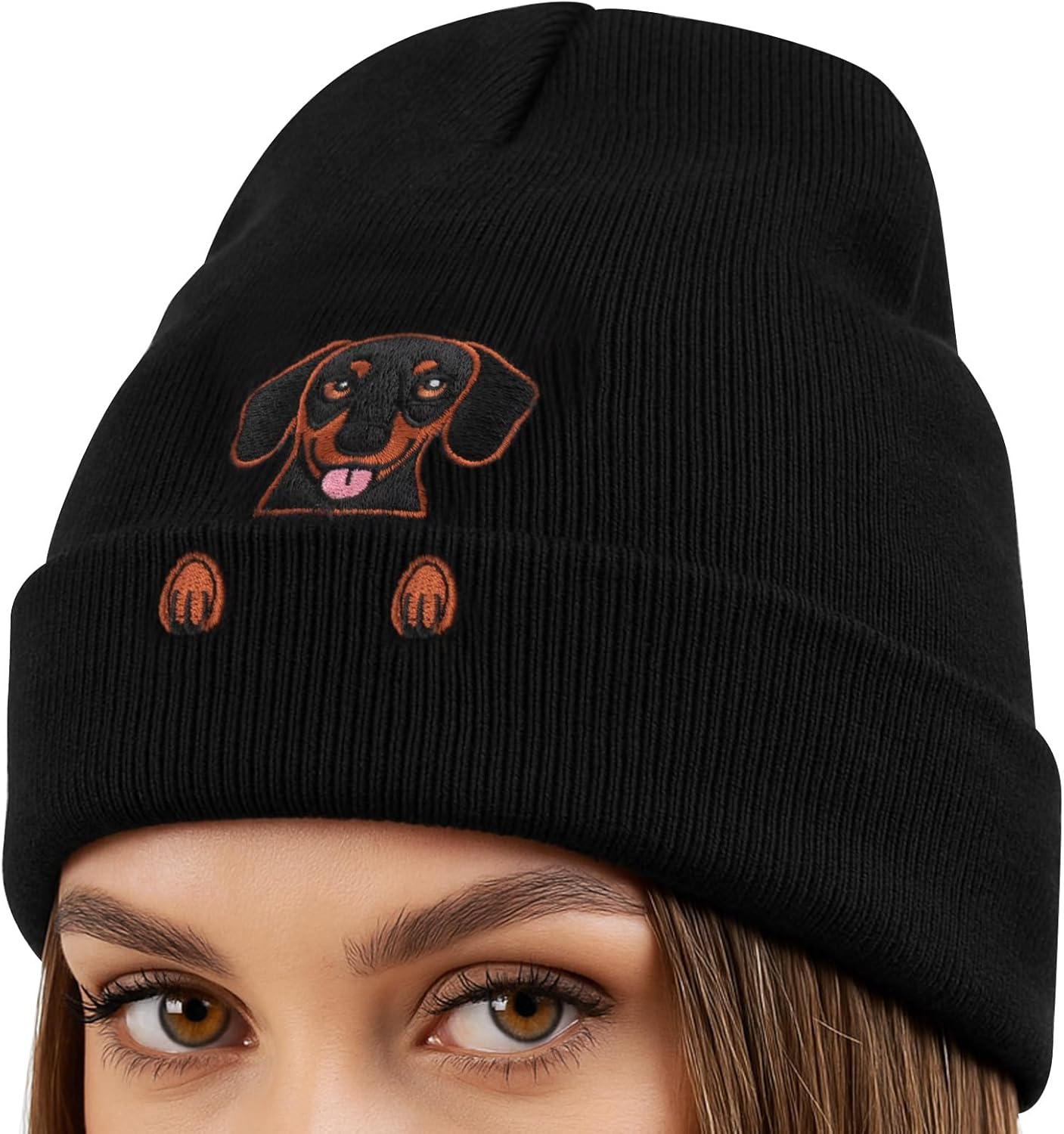 Dachshund Beanie Hat Gifts for Men Women Weiner Dog Winter Knit Hat Embroidered Cute for Dachshund Dog Lovers