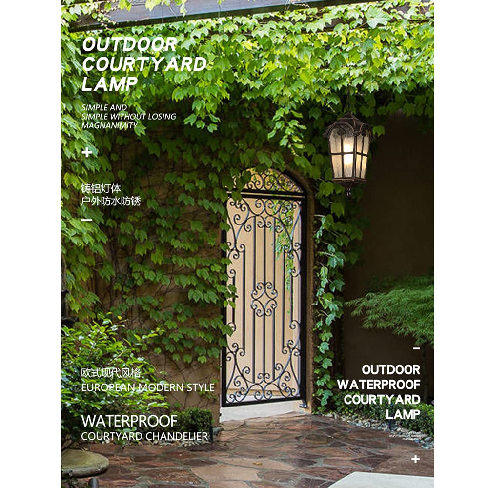Lámpara colgante de exterior rústica en antigüedad, con cadenas de metal luces de techo de suspensión,E27 230V lámpara de techo iluminación de patio jardín porche corredor villa Gazebo luz 16 * 34 Cm