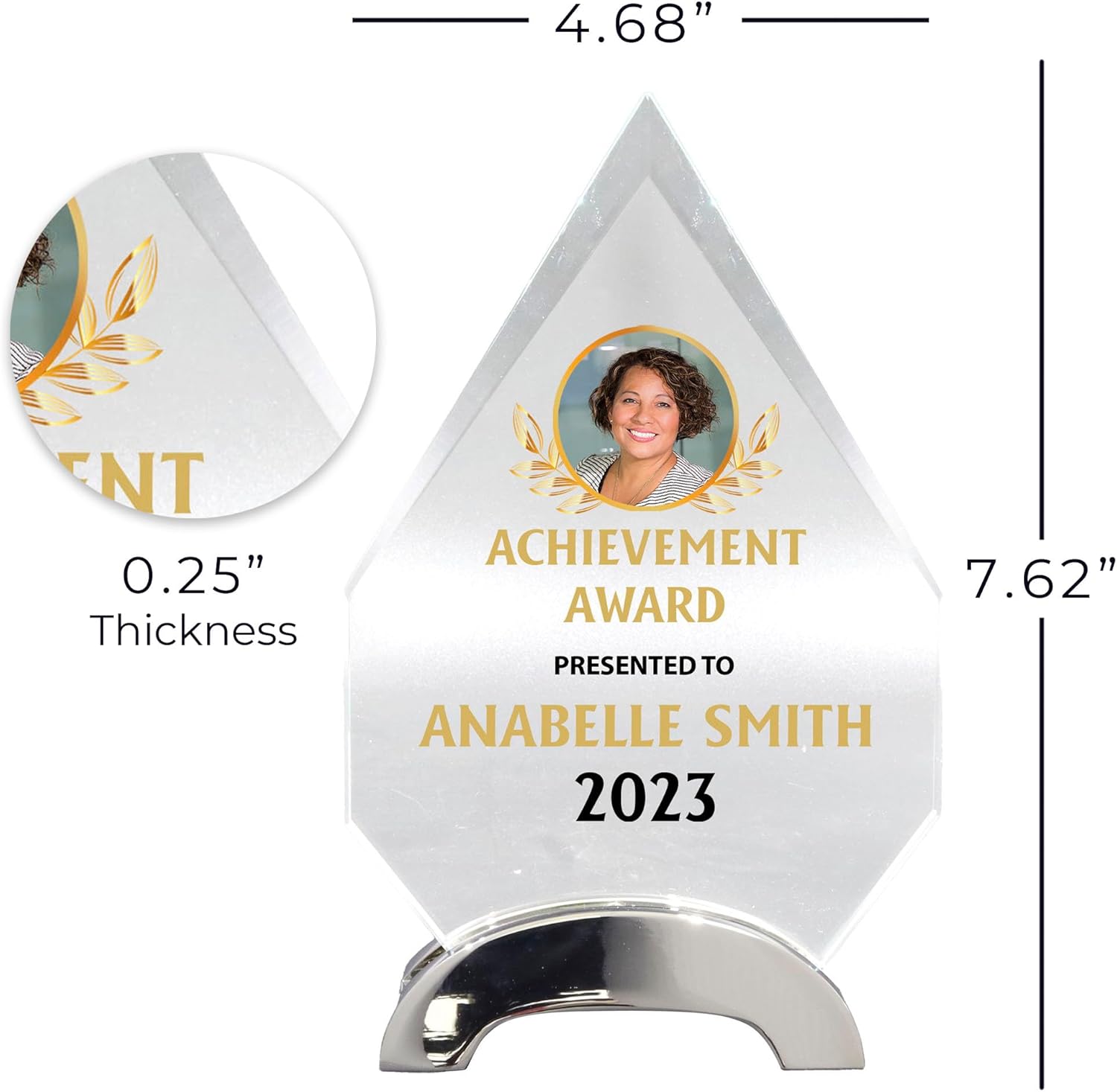 Basic Fundamentals Personalized Award Plaque, Glass, 7.5x5 Inch, Modern Style, Pointed Shape, Tabletop Mounting, People Theme, 7 1/2"