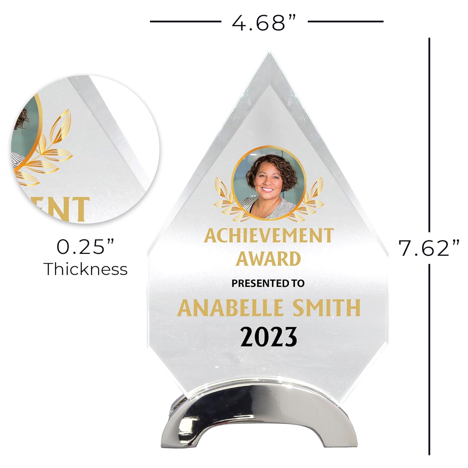 8 1/2インチ パーソナライズドアワードガラス 飾り額 賞やトロフィーとしてパーソナライズされた額 退職後のガラス賞 今月の従業員